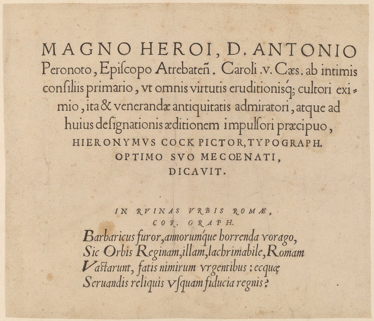Widmungsseite von Hieronymus Cock