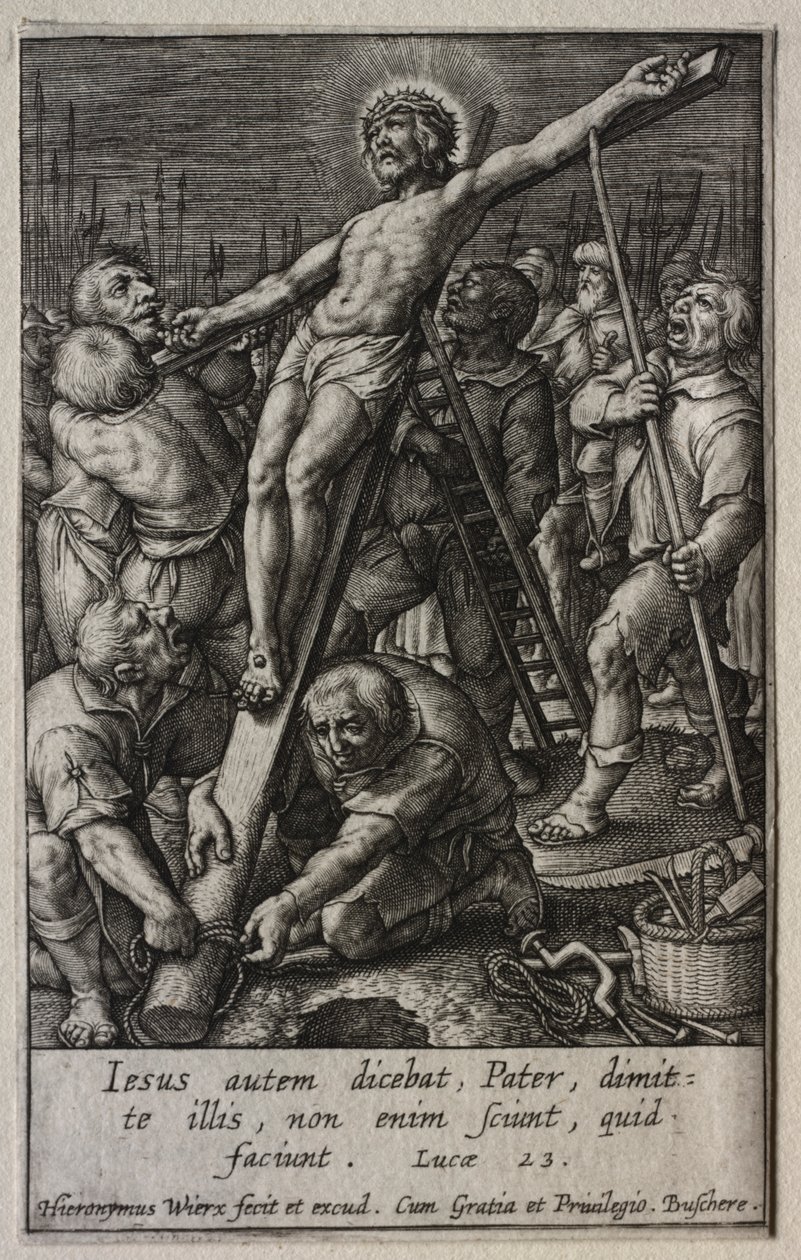 Die Passion: Die Kreuzaufrichtung von Hieronymus Wierix