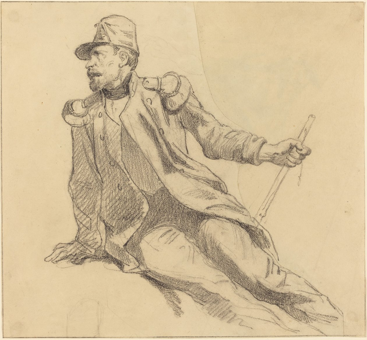 Ein sitzender Soldat von Hippolyte Bellange