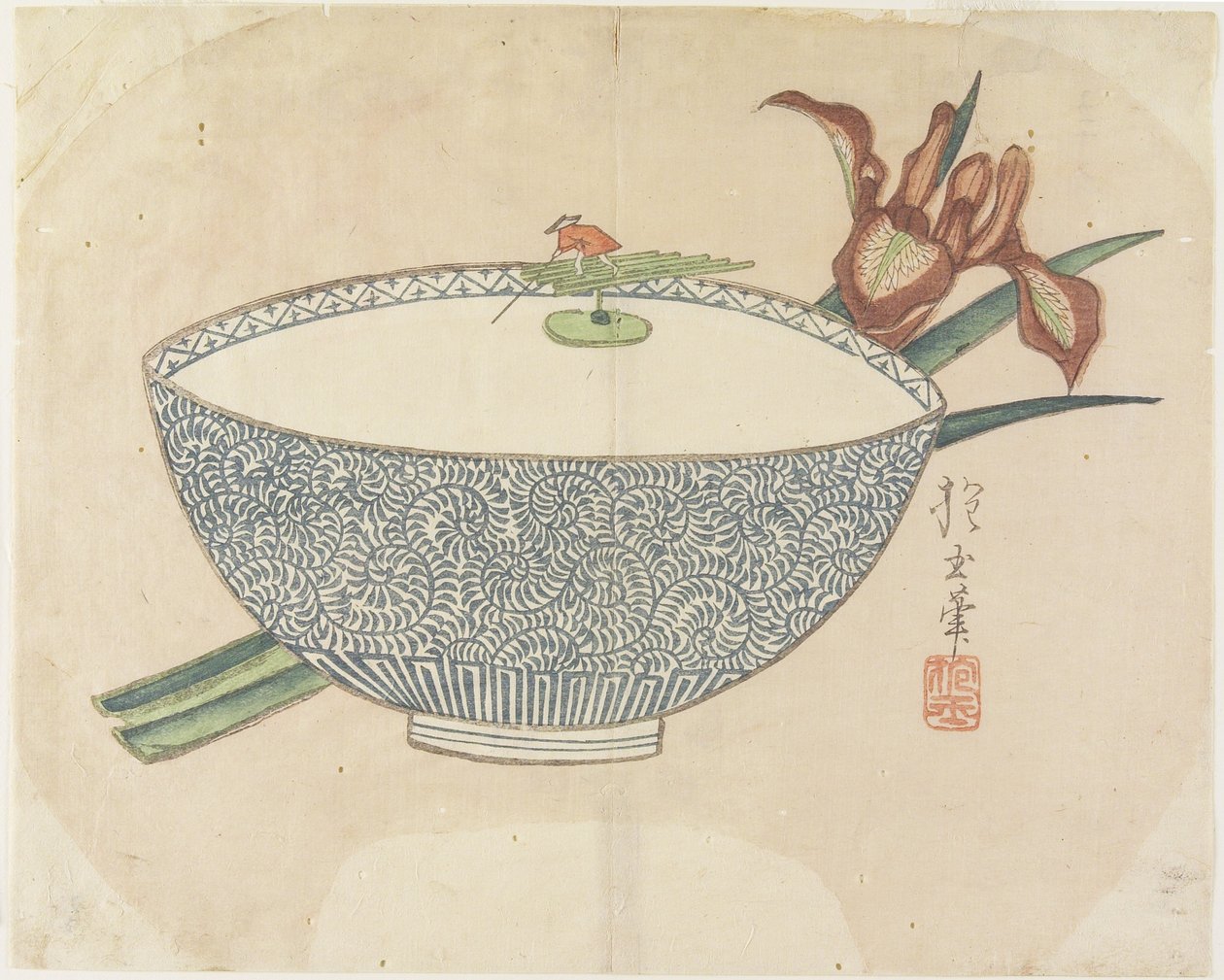 Schale mit Wasser und kleinem Bootsmann, ca. 1830 von Hogyoku