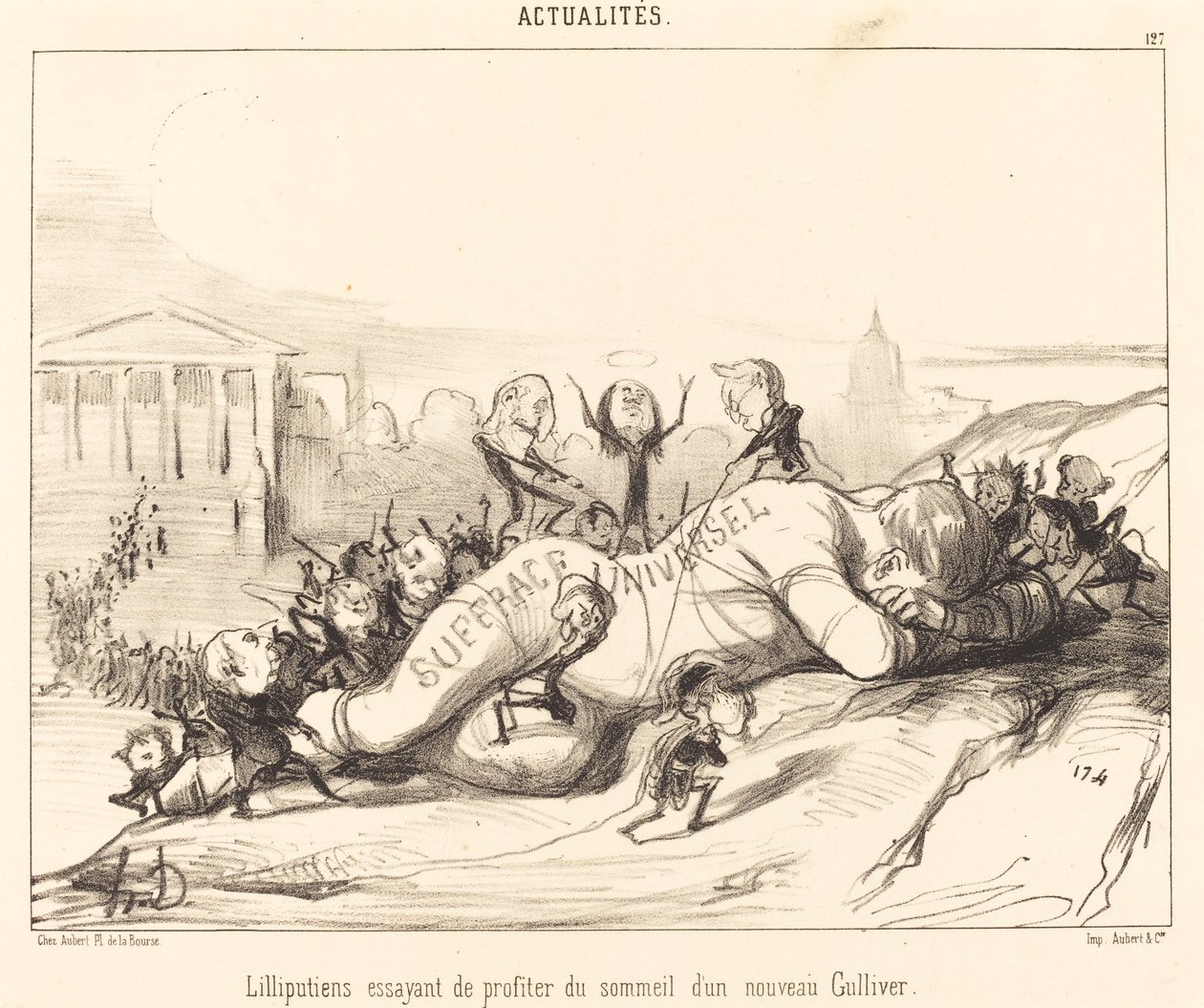 Lilliputaner versuchen, vom Schlaf zu profitieren... von Honoré Daumier