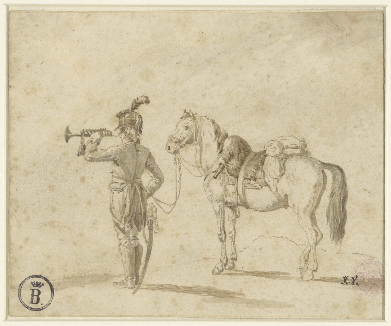Trompeter neben Pferd von Emile Jean Horace Vernet