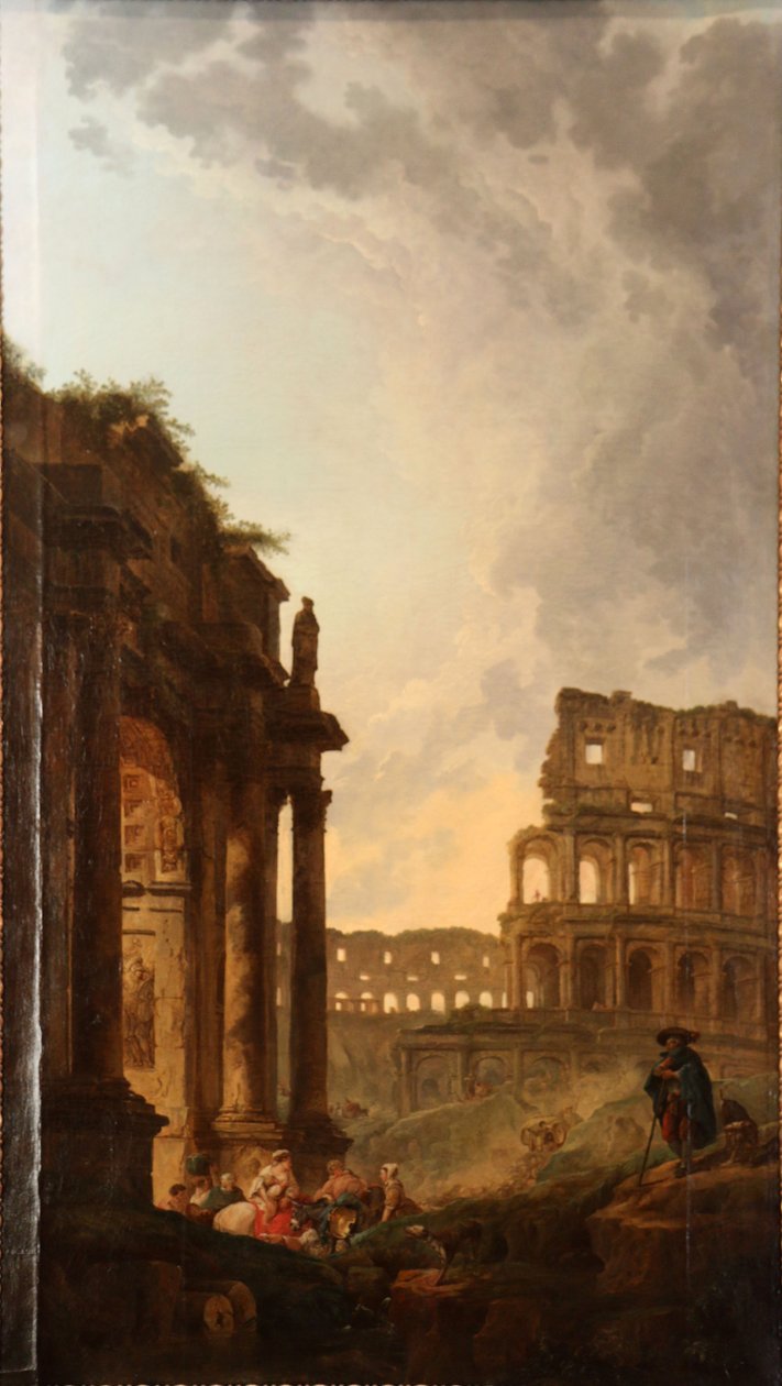 Durchzug einer Herde vor dem Kolosseum und dem Konstantinsbogen in Rom von Hubert Robert