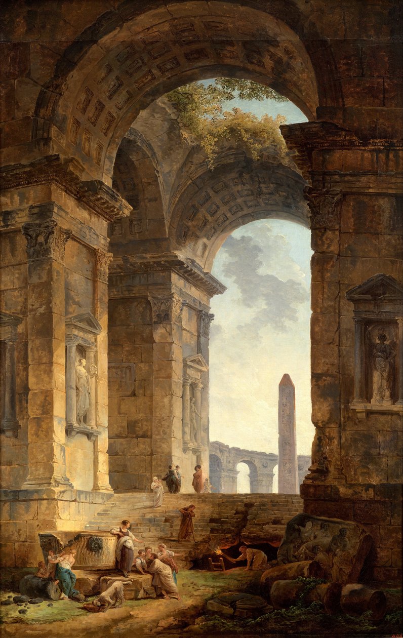 Ruinen mit einem Obelisken in der Ferne von Hubert Robert
