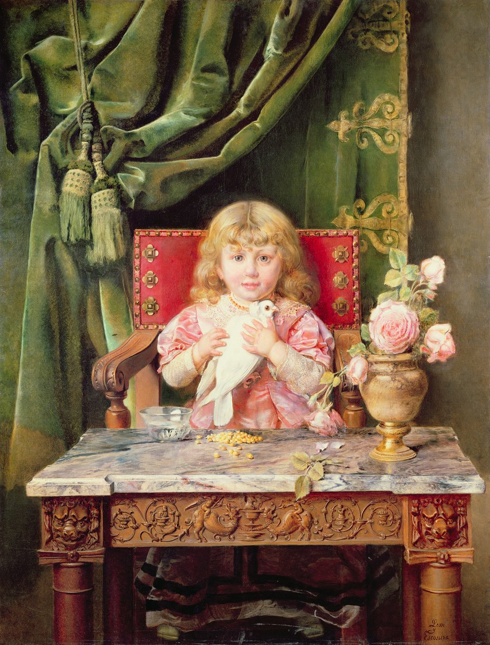 Junges Mädchen mit einer Taube von Ignacio Leon y Escosura