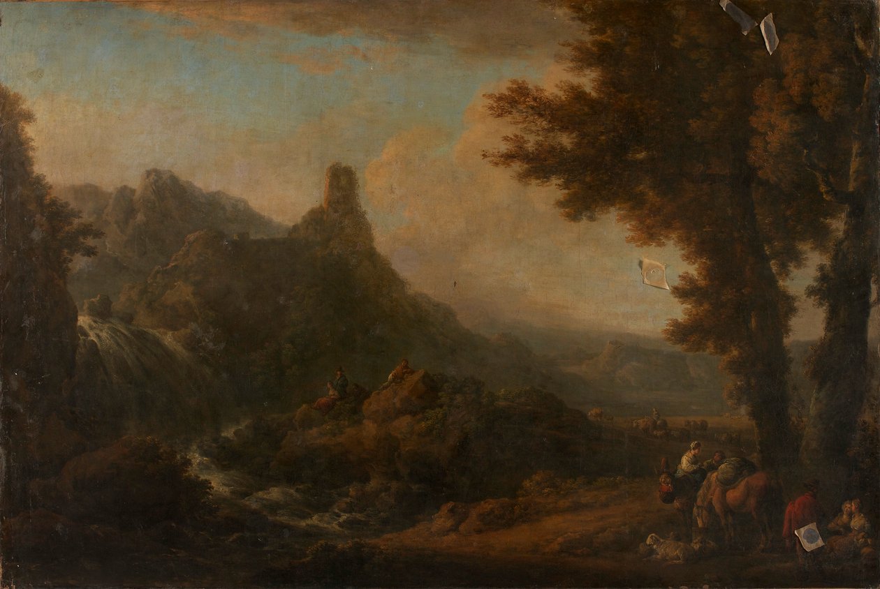 Landschaft mit Wasserfall von Ignaz Du Vivier