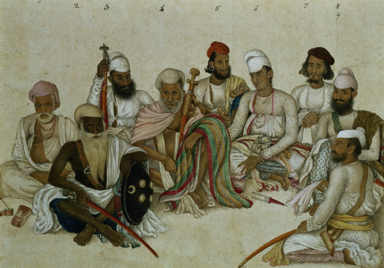 Neun Höflinge und Diener des Raja Patiala, ca. 1817 von Indian School