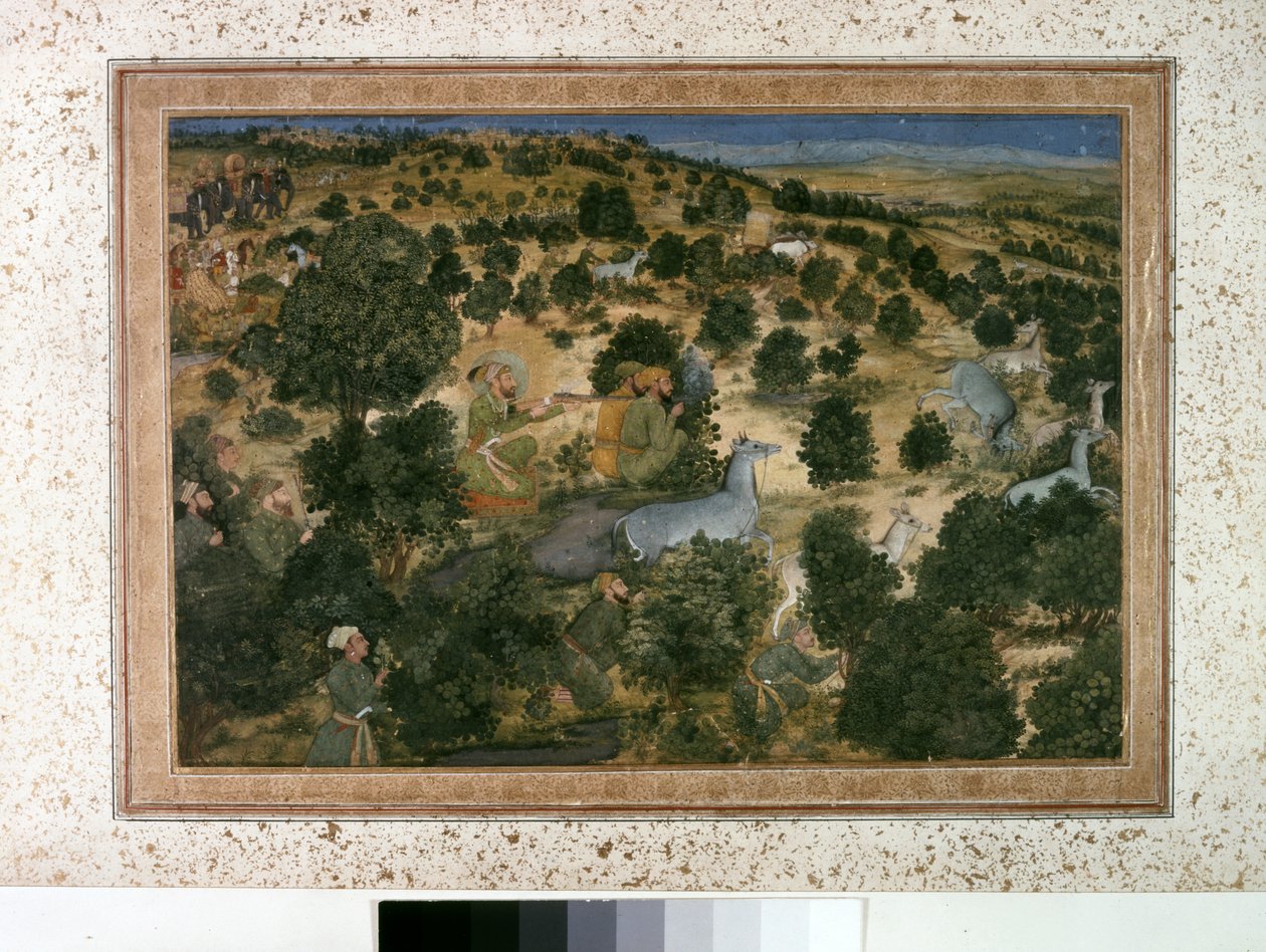 AURANGZEB: Awrangzib jagt Nilgais, ca. 1660 von Indian School