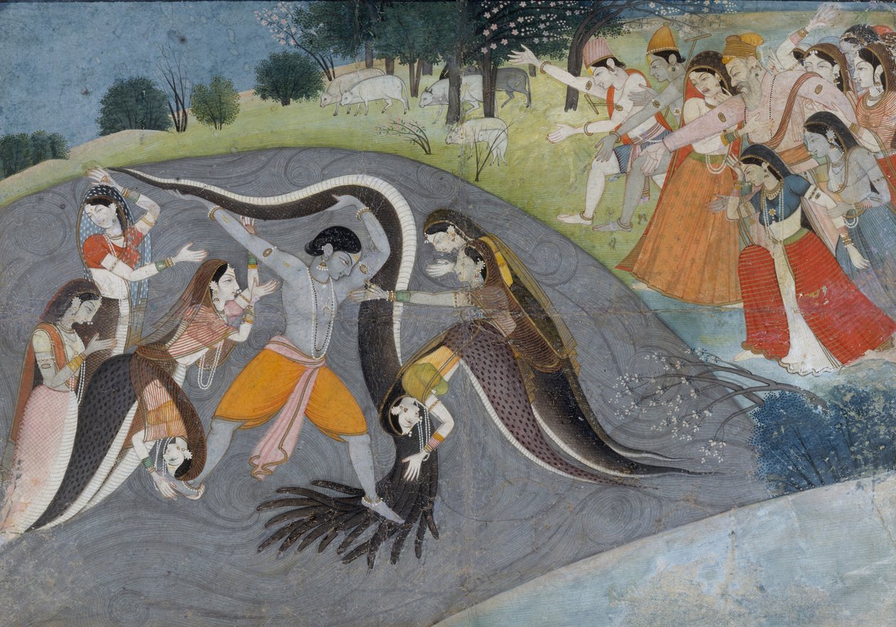 Krishna bezwingt Kaliya, den Schlangendämon, ca. 1785 von Indian School