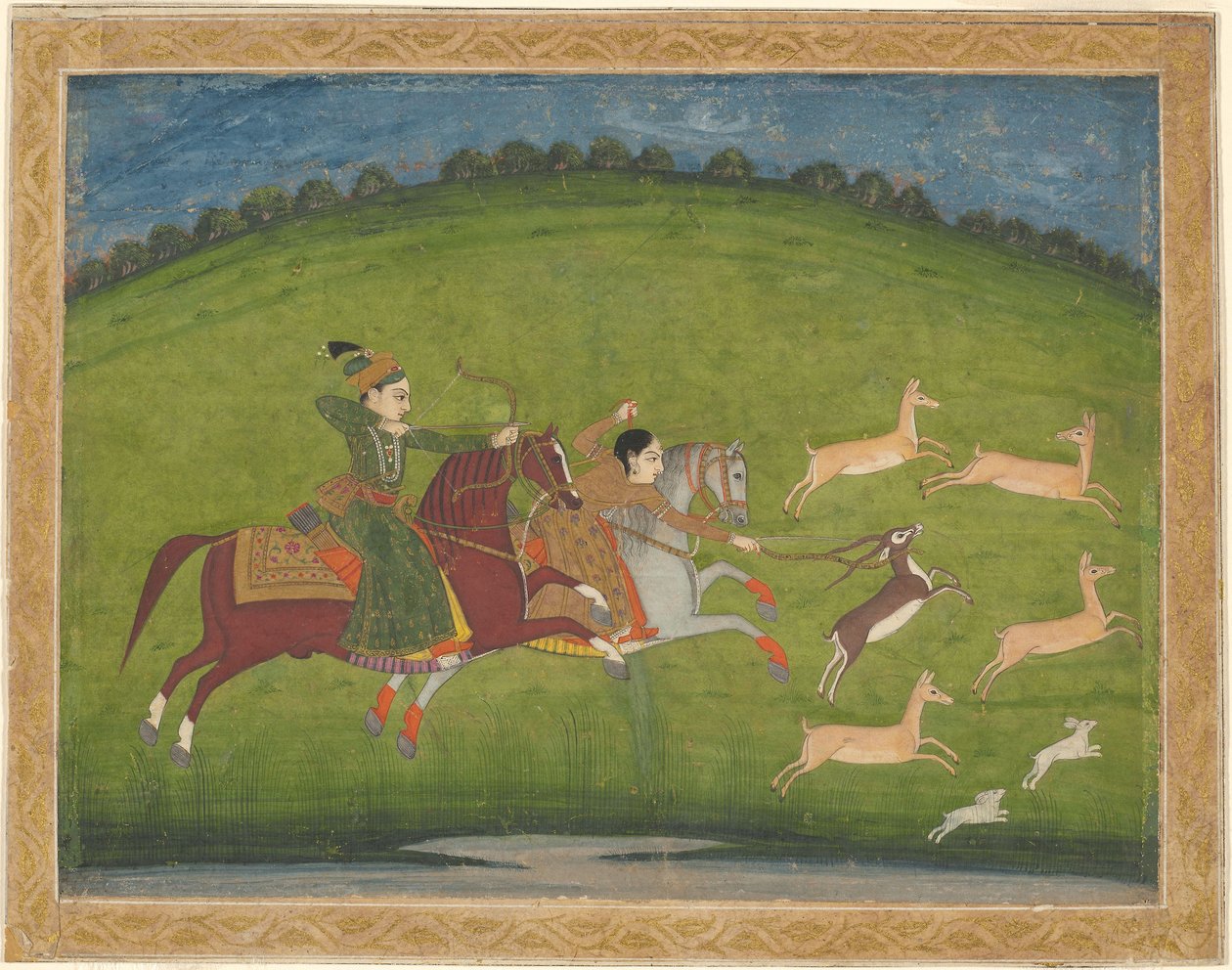 Prinz und Prinzessin jagen Schwarzböcke von Indian School