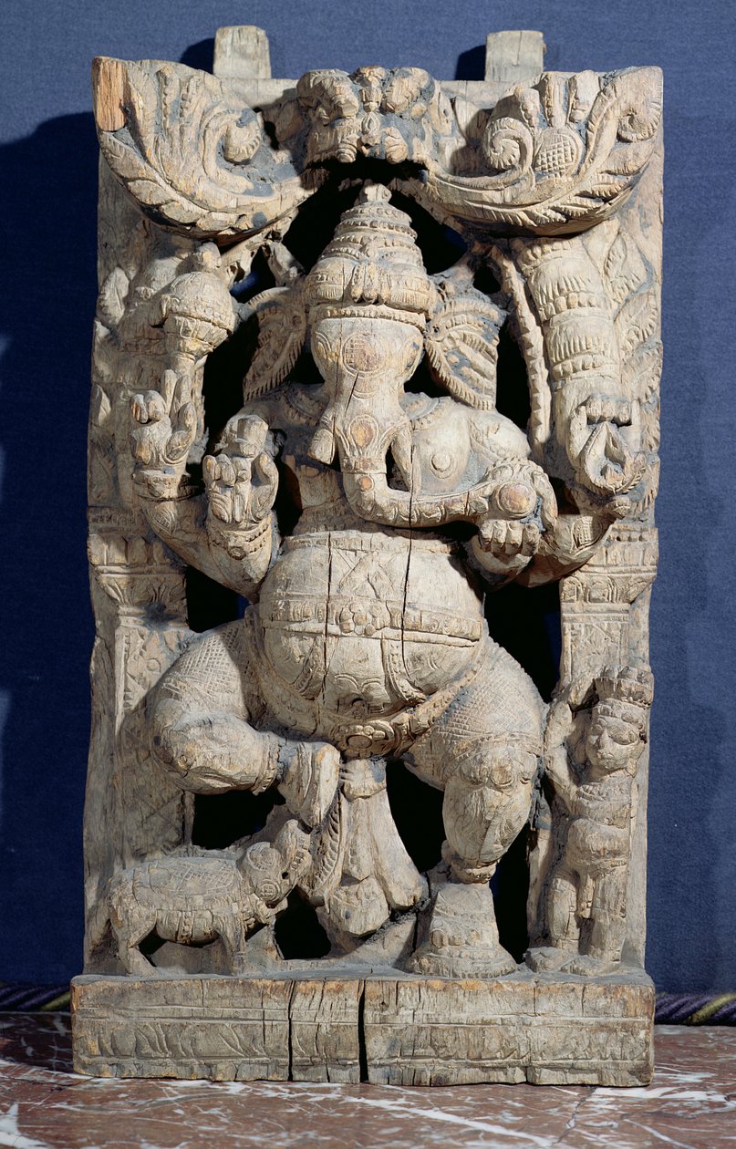 Statue von Ganesha auf dem Thron (Holz) von Indian School