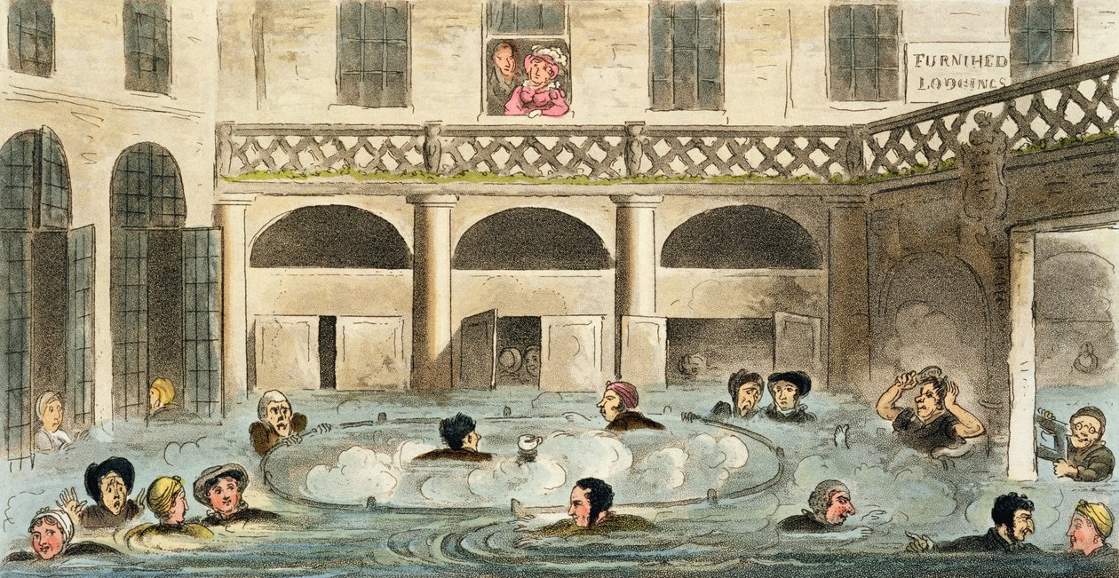 Öffentliches Baden in Bath, oder lebendig gekocht, Druck veröffentlicht von Sherwood und Co, 1825 von Isaac Robert Cruikshank