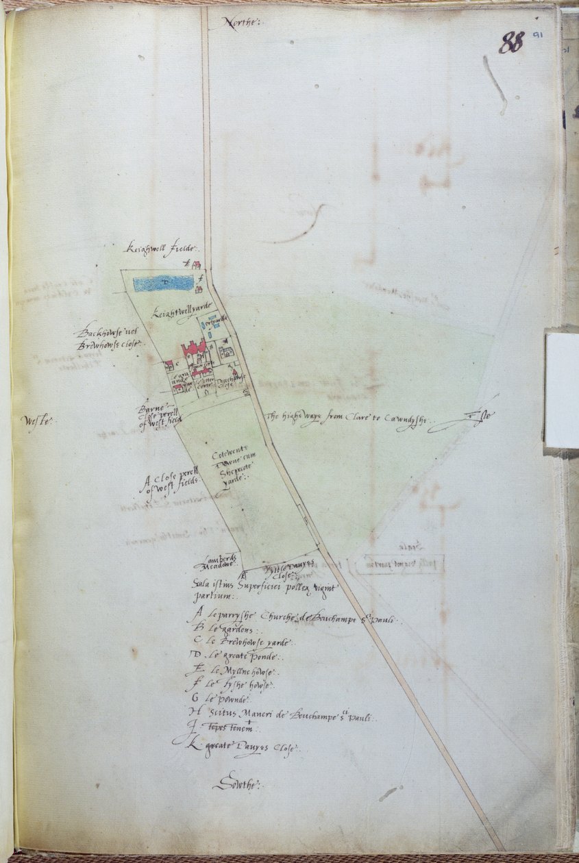 Karte des Dorfes Belchamp St. Paul, 1576 von Israel Amyce