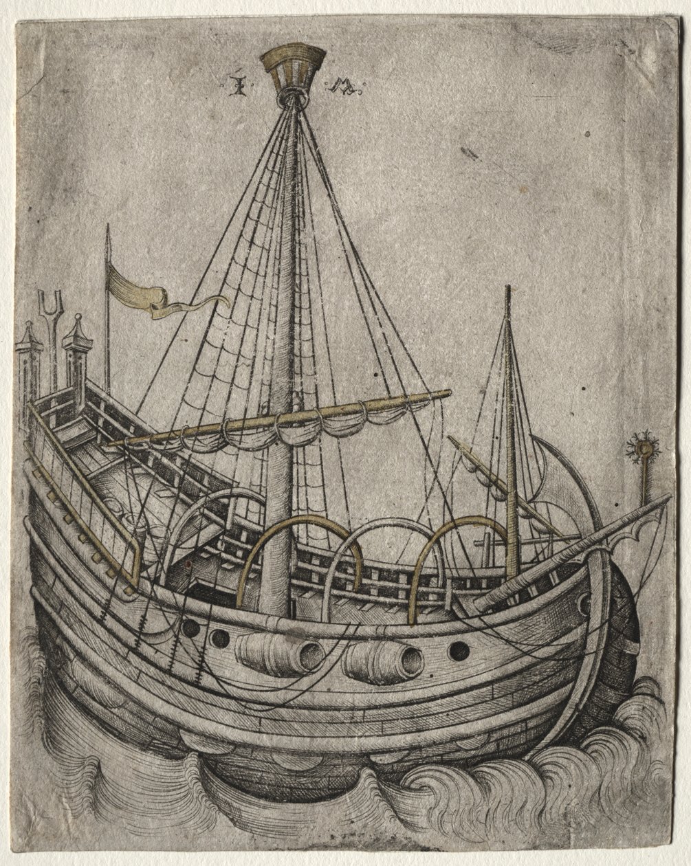 Ein Schiff bewegt sich nach rechts von Israhel van Meckenem