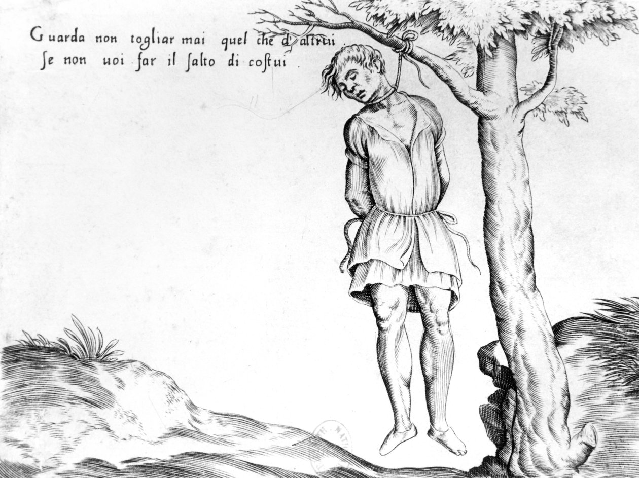 Gehängter Mann von einem Baum von Italian School