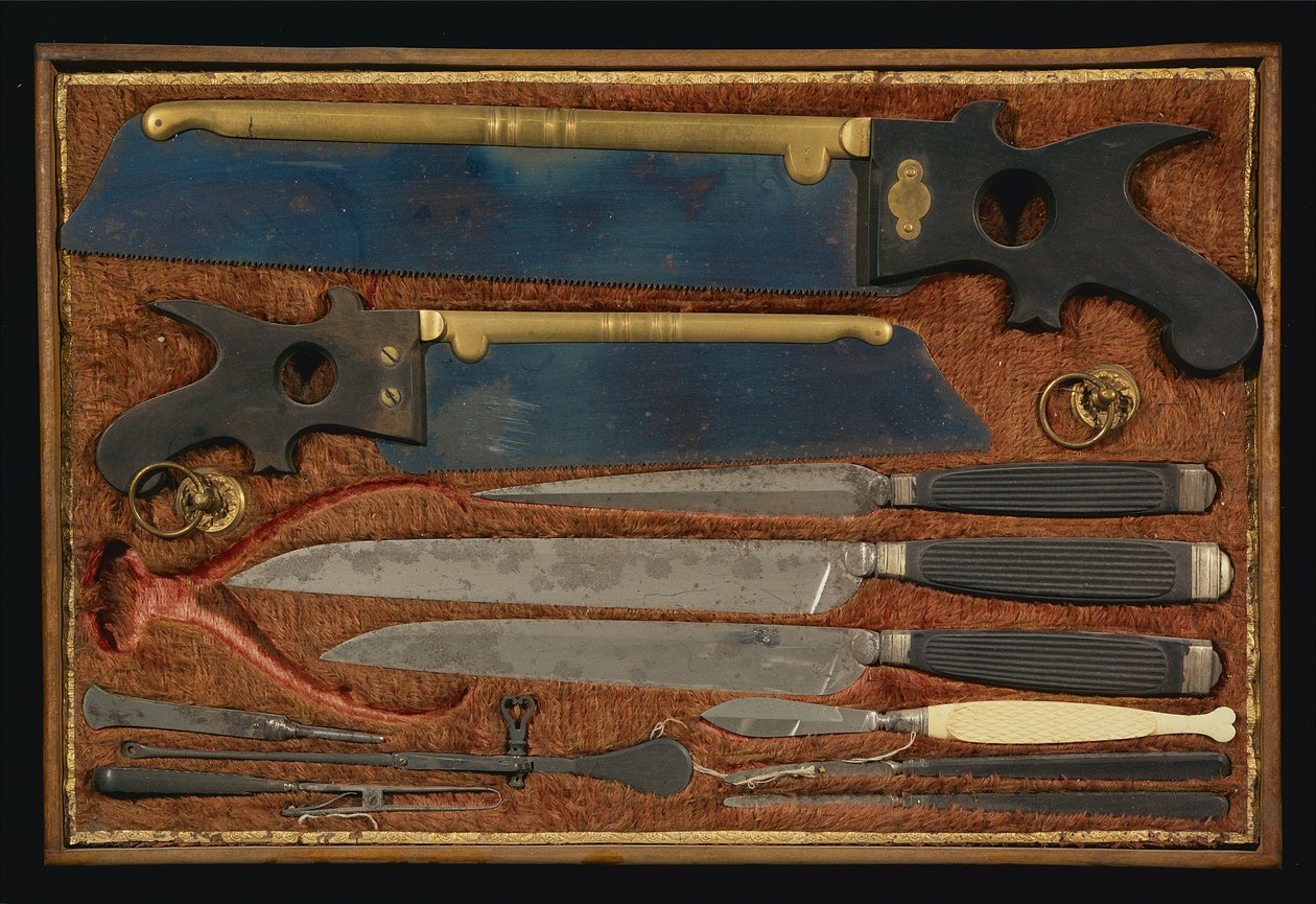 Kiste mit anatomischen Instrumenten (Holz & Metall) von Italian School