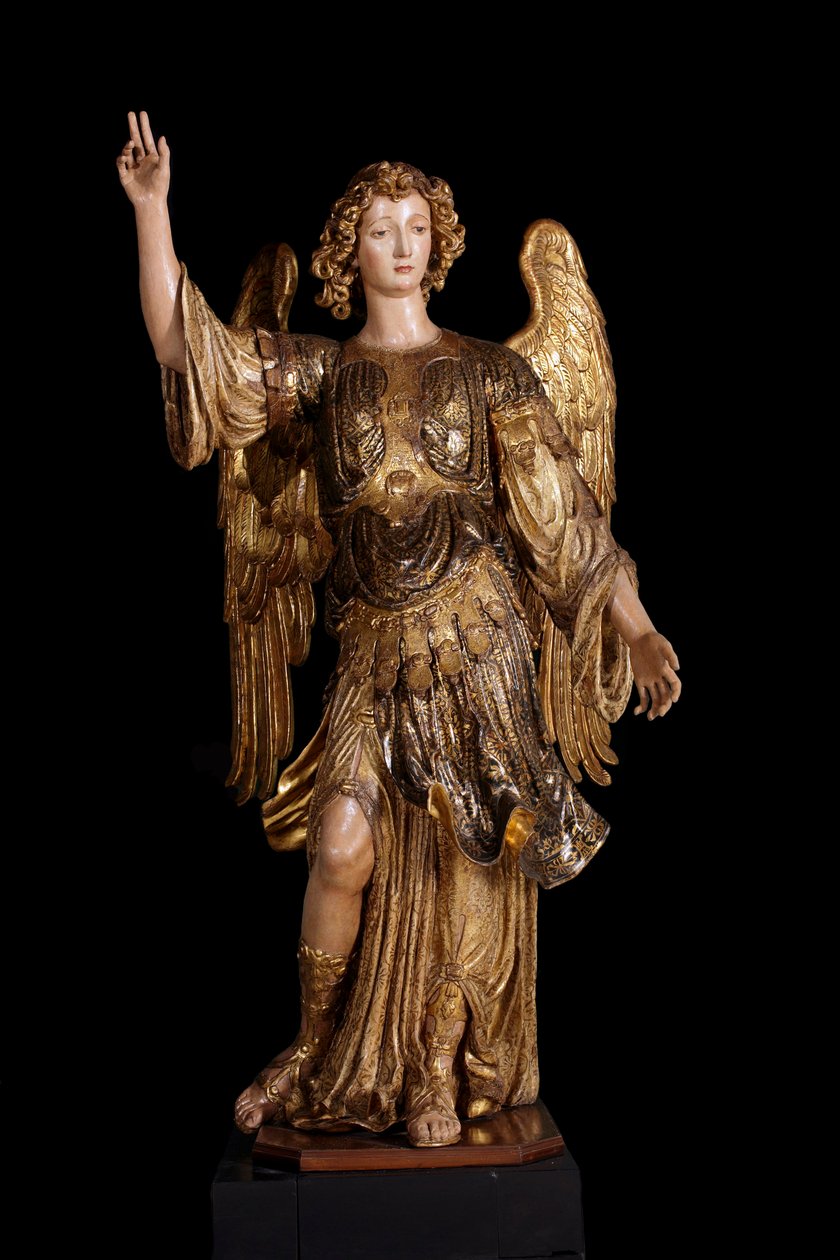 Schutzengel (Holzskulptur, Malerei und Gold) von Italian School