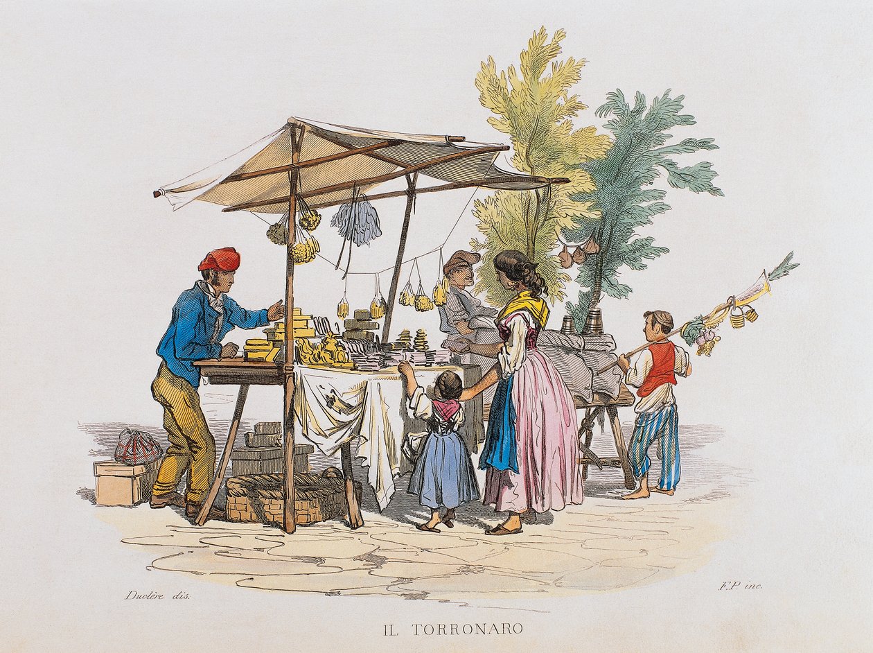 Der Torronaro (Nougatverkäufer) (Gravur) von Italian School