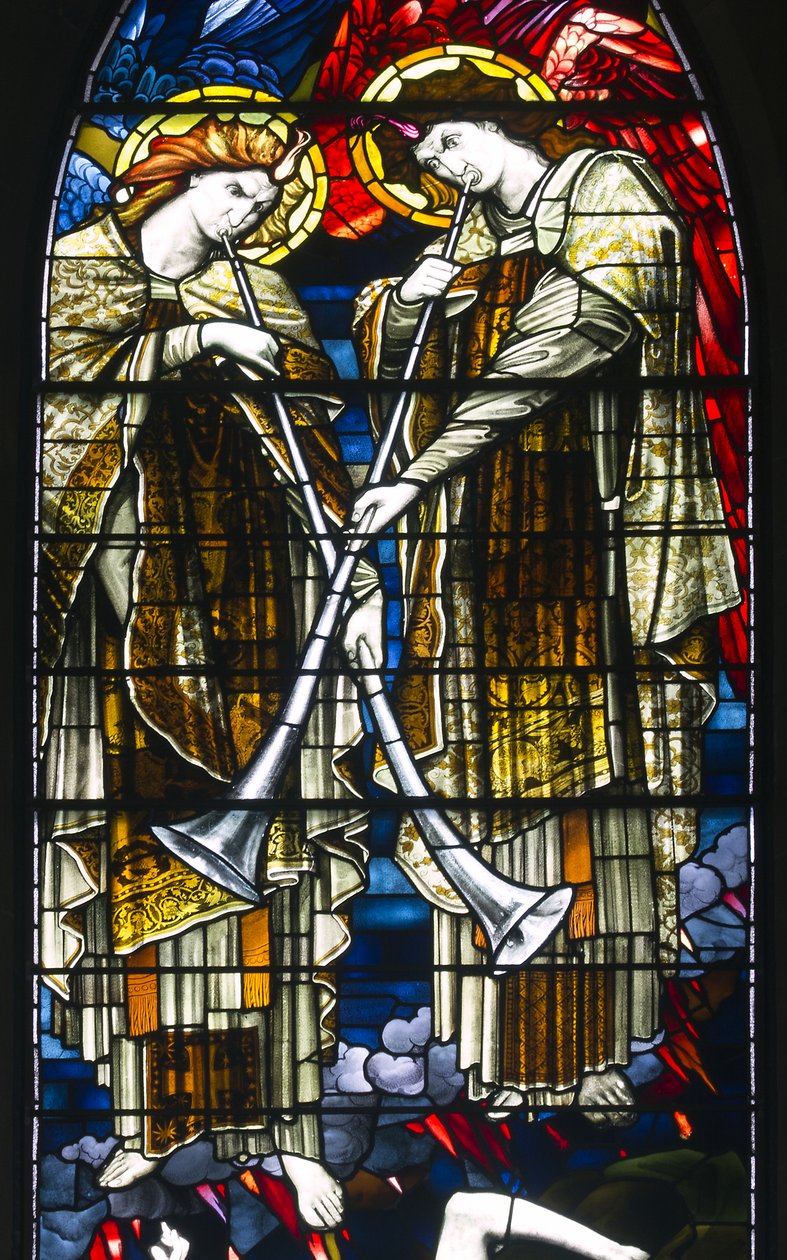 Jesmond, St George, Gateshead Stained Glass Co, J W Brown, TR Spence, Ostfenster, Das Jüngste Gericht von J. W. and Spence Brown