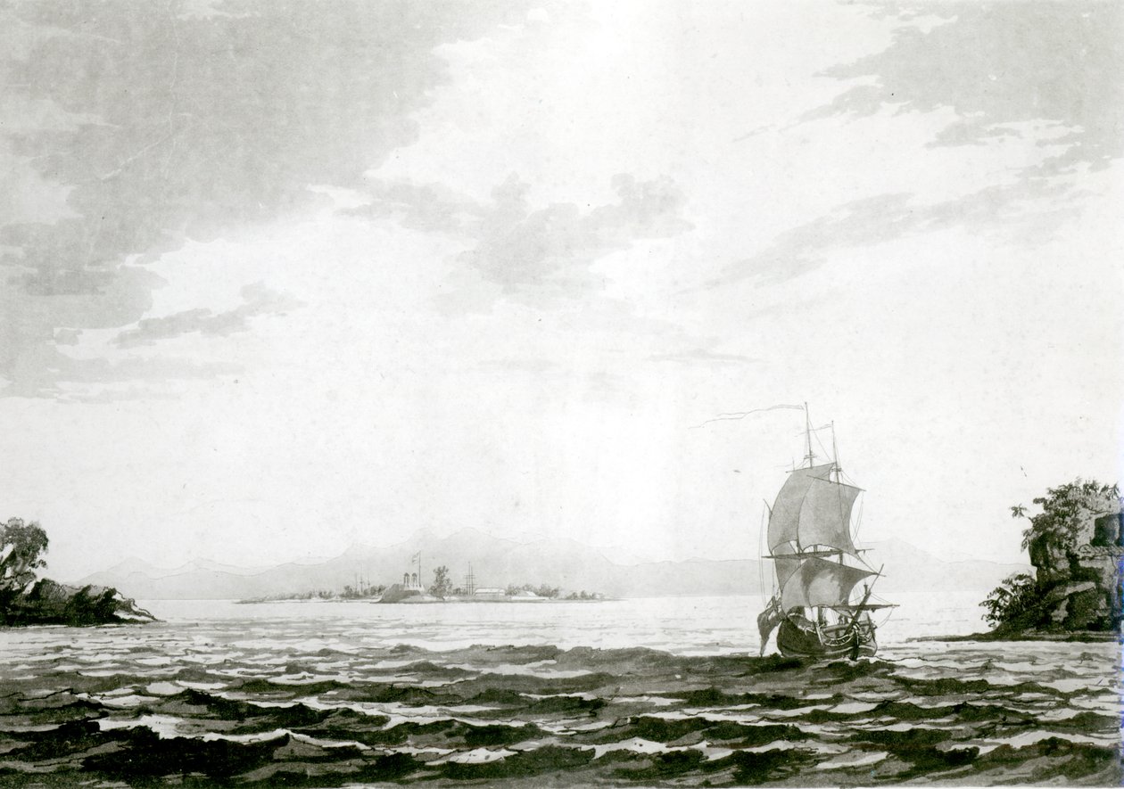 Ansicht der Insel Tappanooly an der Südwestküste von Sumatra (Aquatinta) von J. Wells