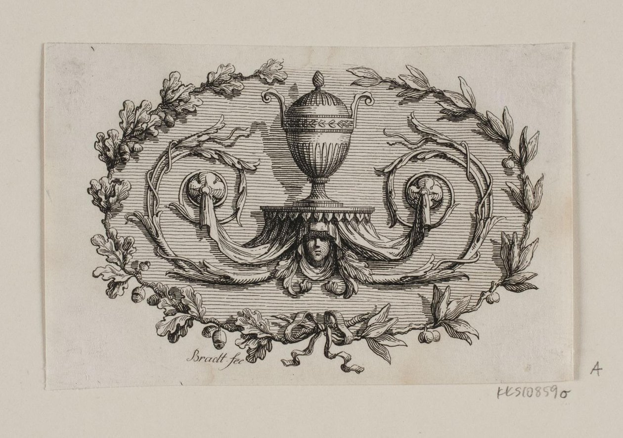 Eine zweihenkelige Vase, umgeben von Blattornamenten von J.F. Clemens