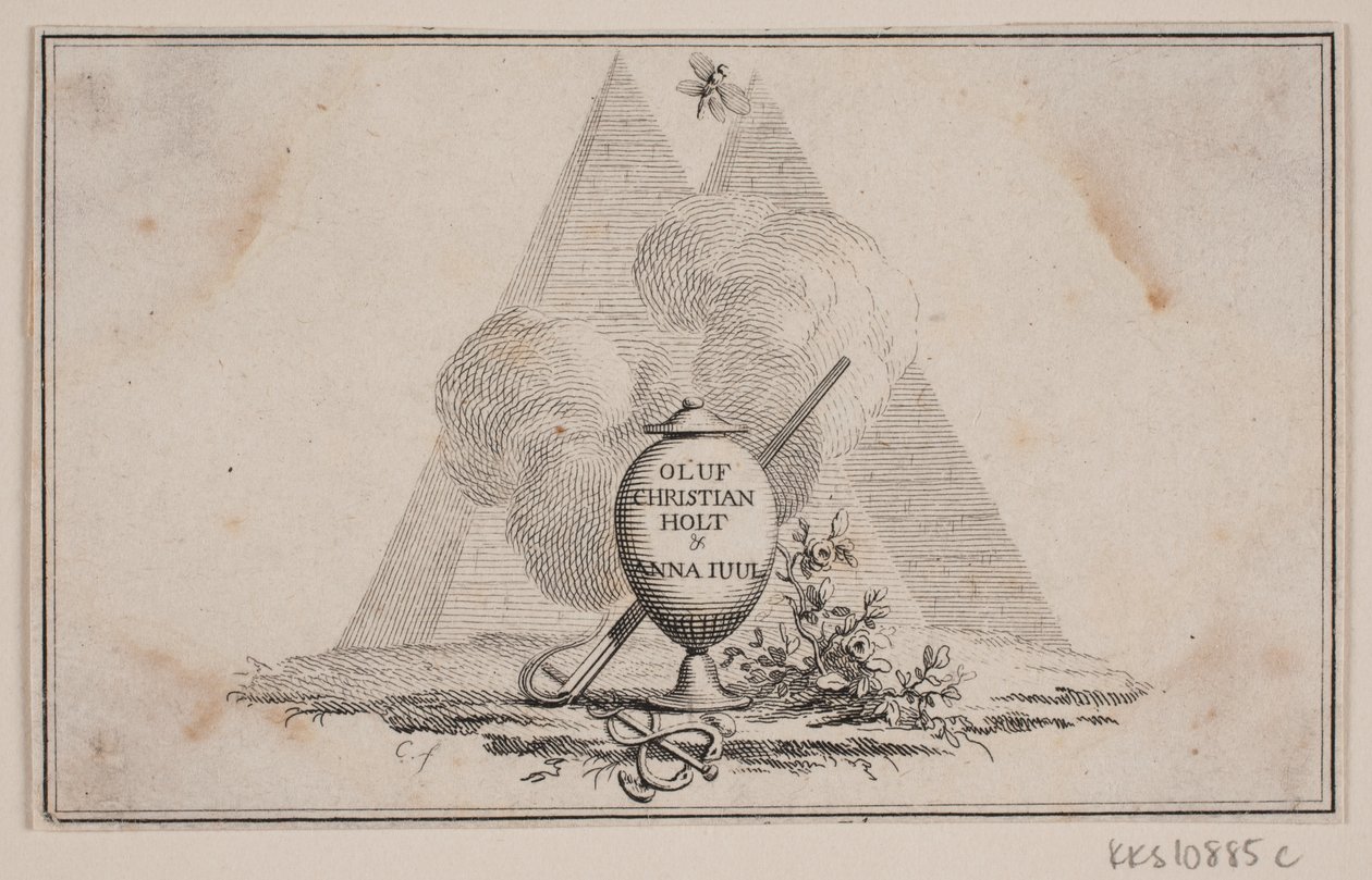 Vignette mit Vase und Inschrift von J.F. Clemens