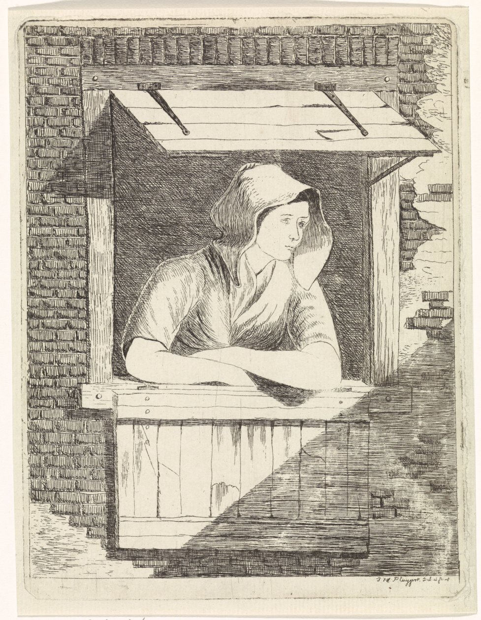 Frau bei einem offenen Fenster von J.H. Pluygers