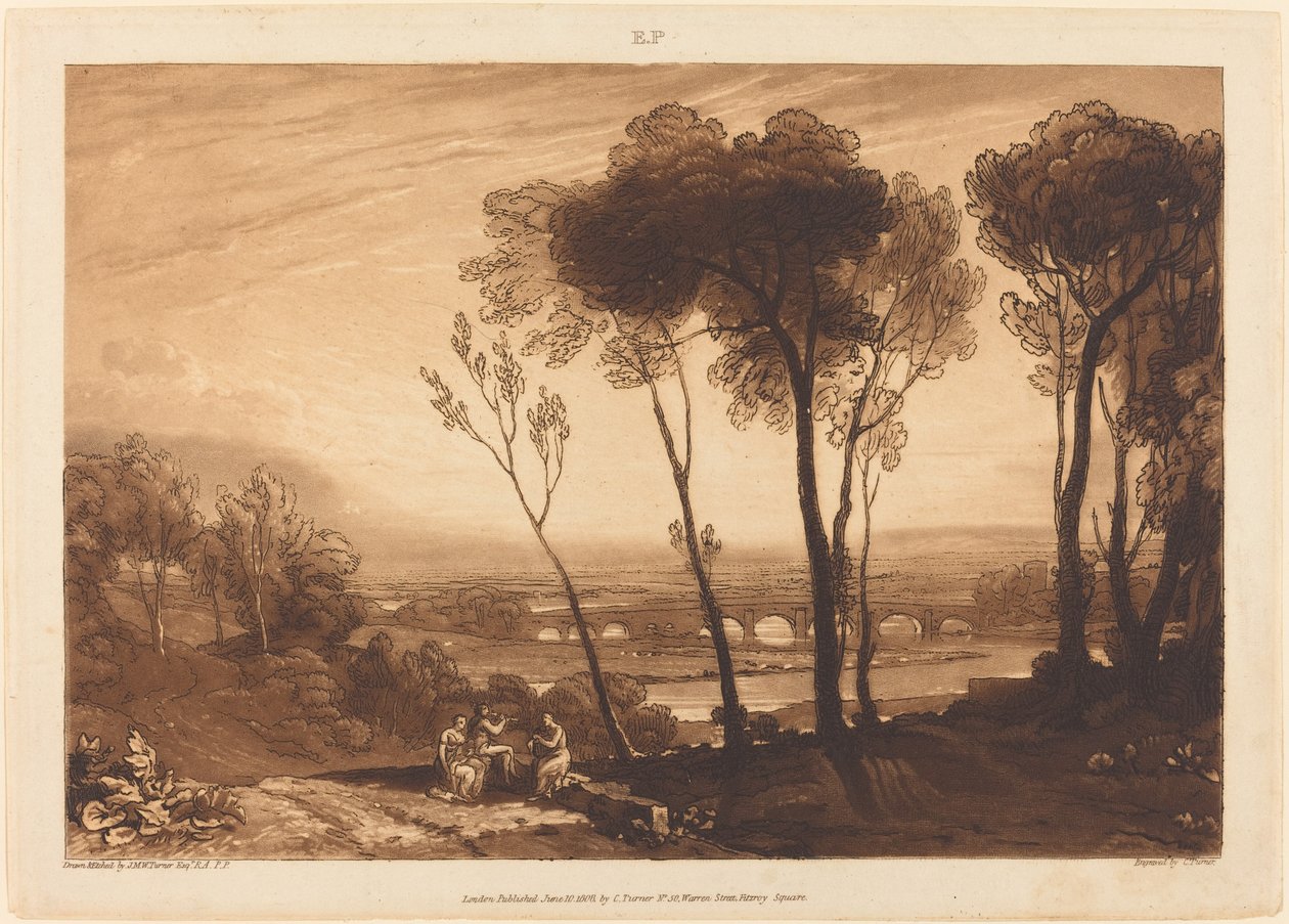 Die Brücke in mittlerer Entfernung, veröffentlicht 1808 von Joseph Mallord William Turner