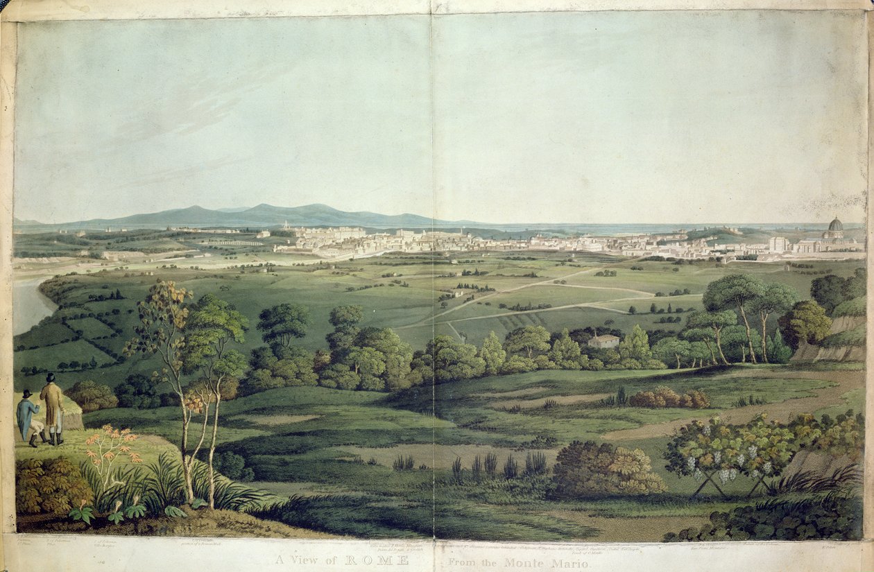 Blick auf Rom vom Monte Mario, graviert von Dubourg, 1811 (handkolorierte Gravur) von J.T. Middleton