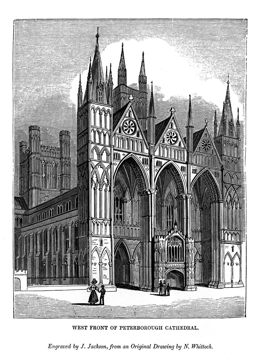 Westfassade der Kathedrale von Peterborough, 1843 von J. Jackson