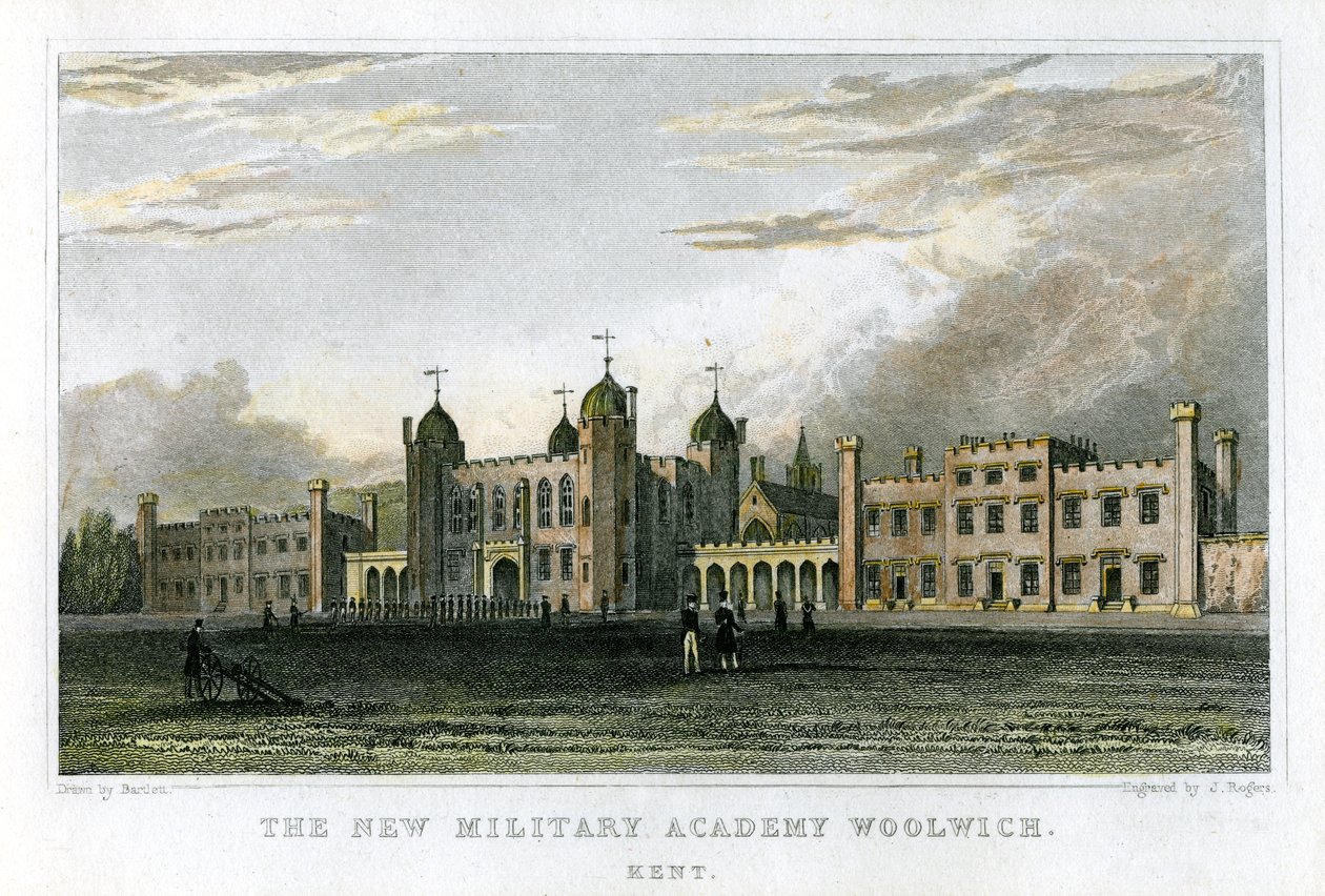 Die neue Militärakademie Woolwich, Kent, ca. 1829 von J. Rogers