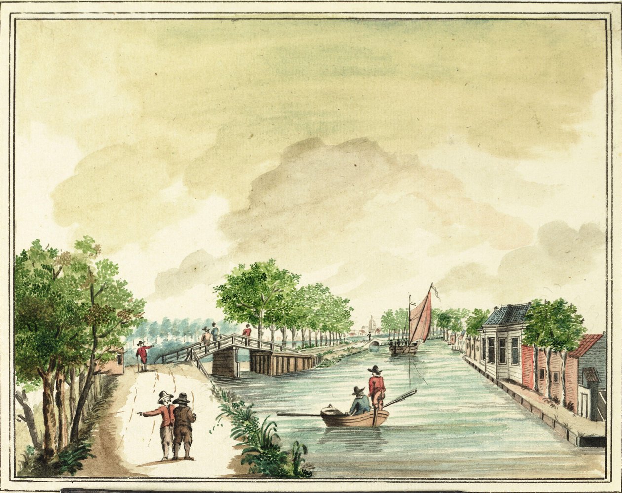 De Wouterenbrug über die Trekvliet in Leiden, gezeichnet von Jacob Timmermans von Jacob Timmermans