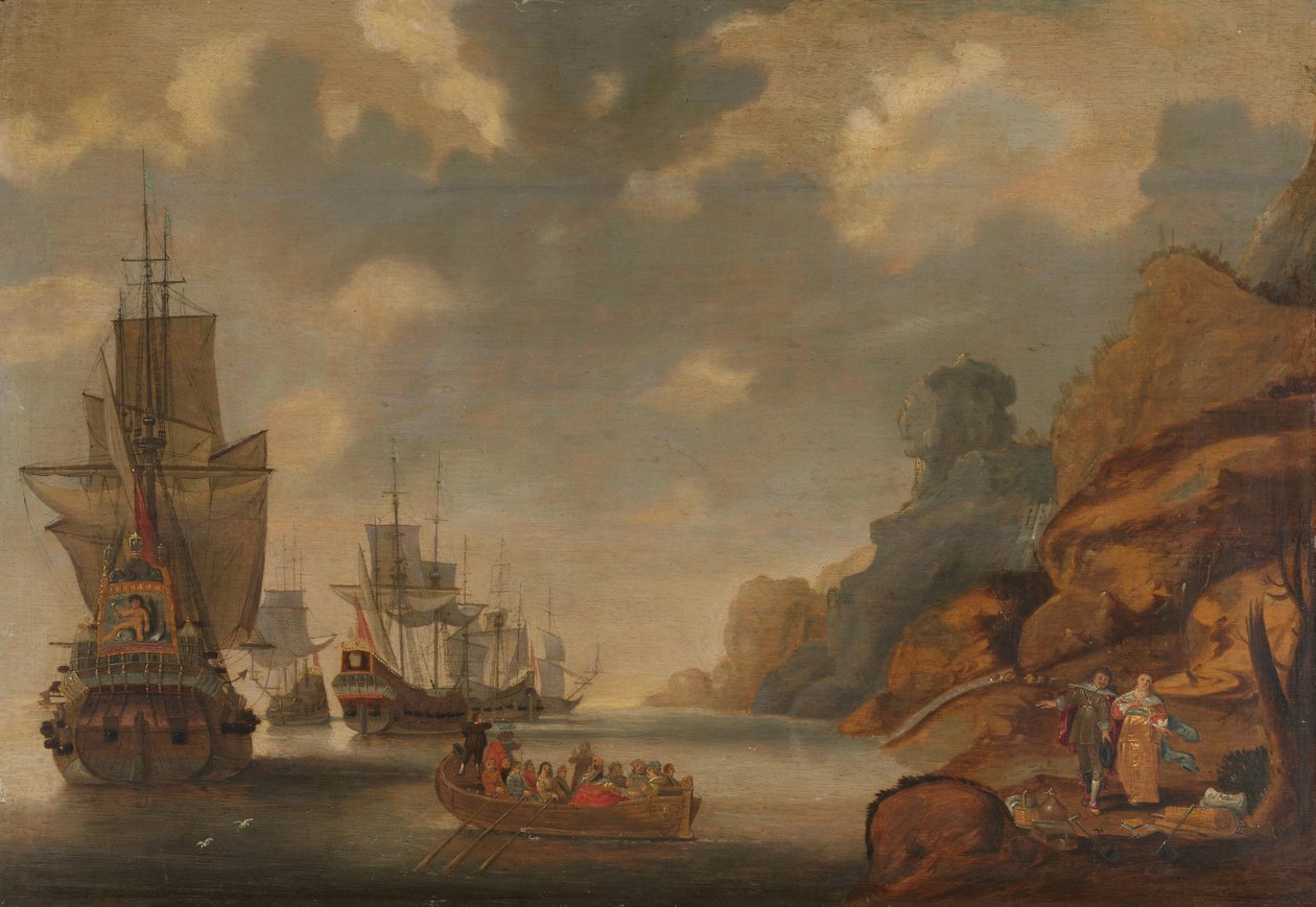 Ein französisches Geschwader nahe einer felsigen Küste von Jacob Bellevois