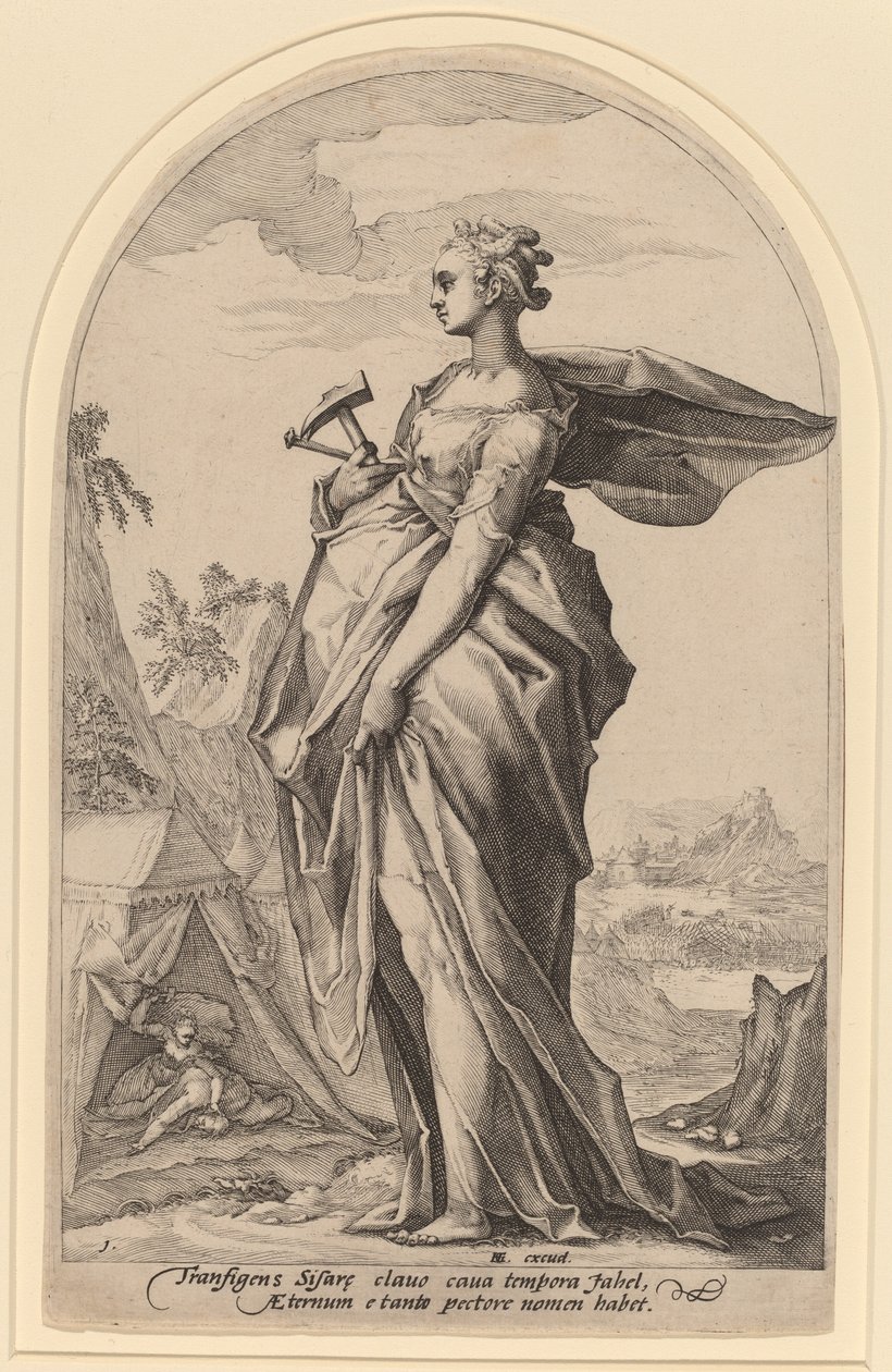 Jael und Sisera von Jacob Matham after Hendrik Goltzius