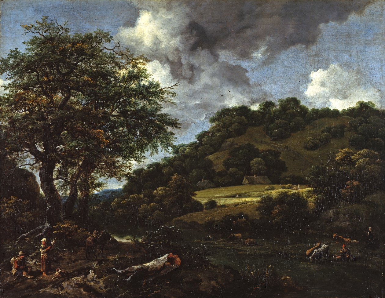 Hügelige Landschaft mit hohen Eichen von Jacob van Ruisdael
