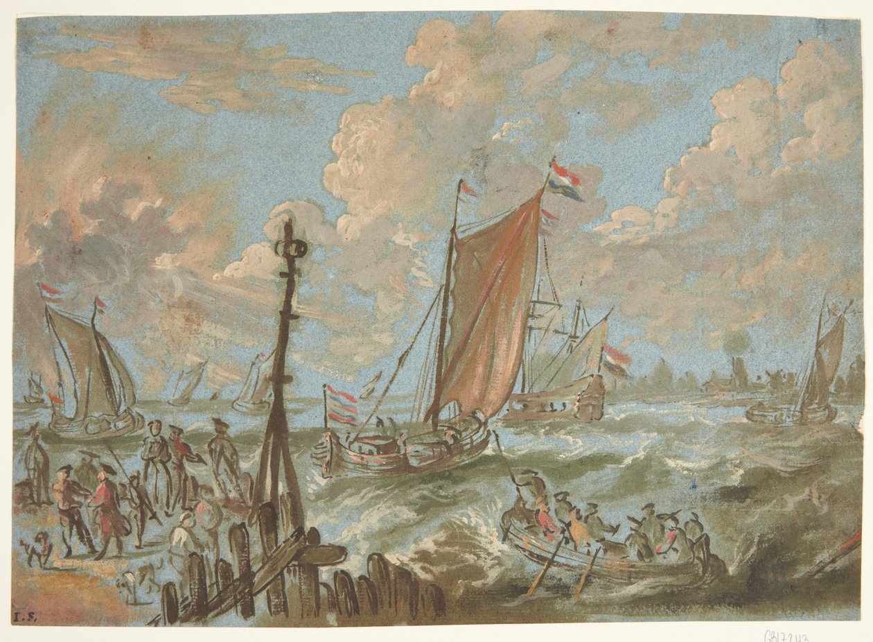 Hafen mit Segelschiffen von Jacobus Storck