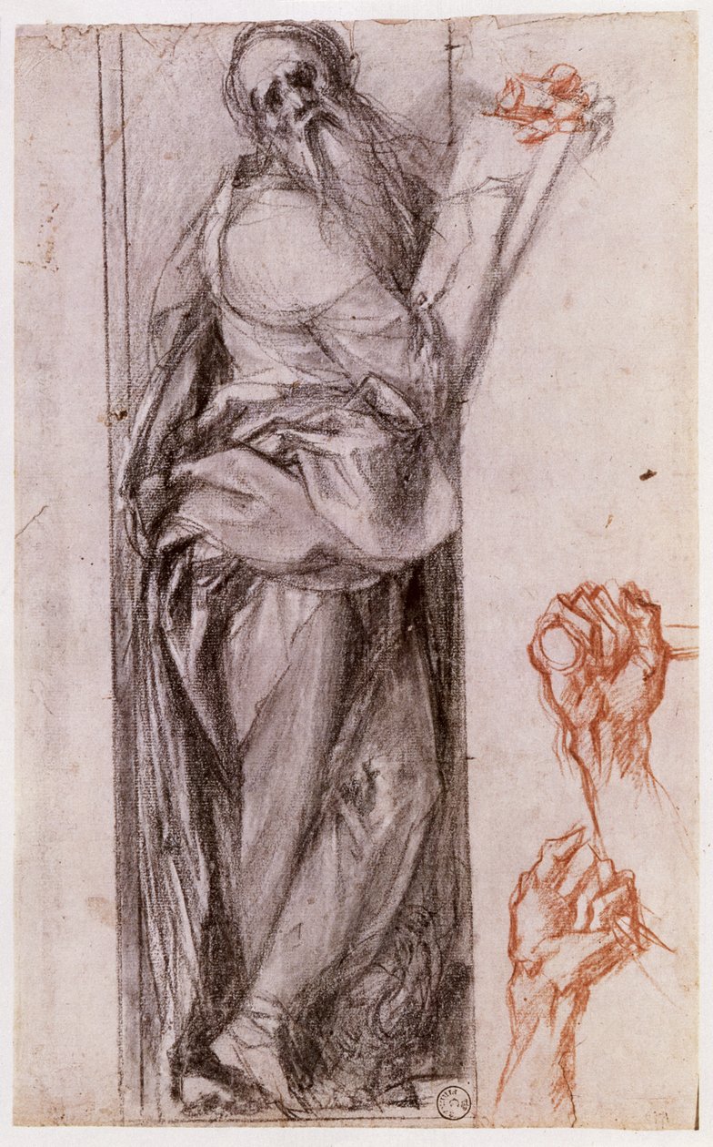 Studie des Heiligen Johannes des Evangelisten und zwei Studien von Fäusten von Jacopo Pontormo