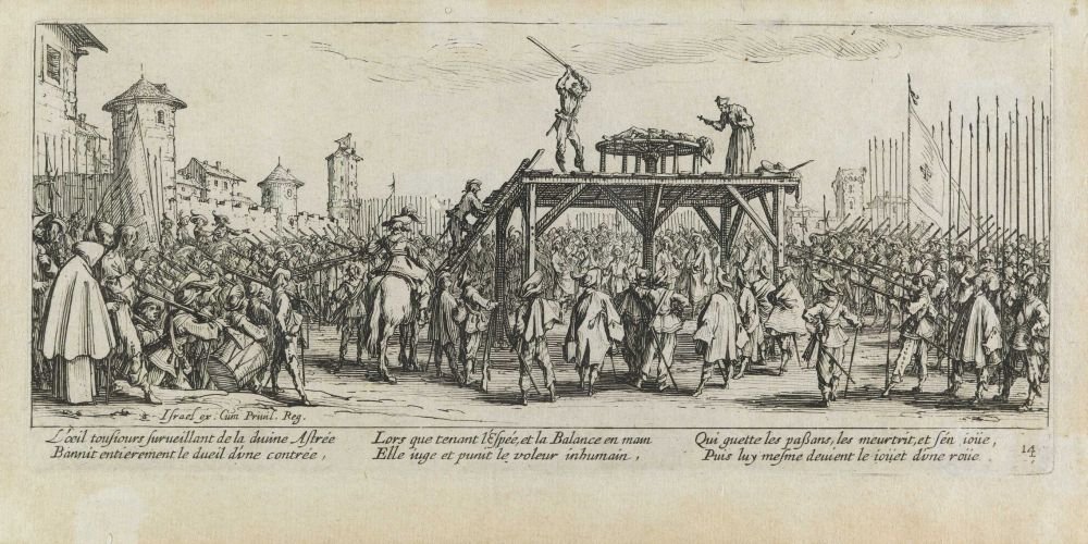Die Folter des Rades Les miseres et les mal-heures de la guerre, pl. 14 von Jacques Callot