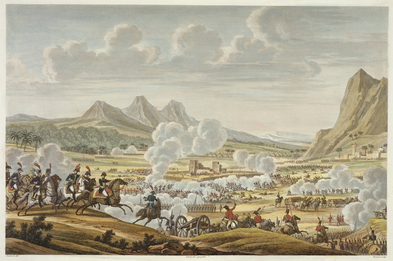 Die Schlacht am Berg Tabor, 27 Ventose, Jahr 7 (17. Februar 1799), graviert von Louis Francois Couche (1782-1849) von Jacques Francois Joseph Swebach
