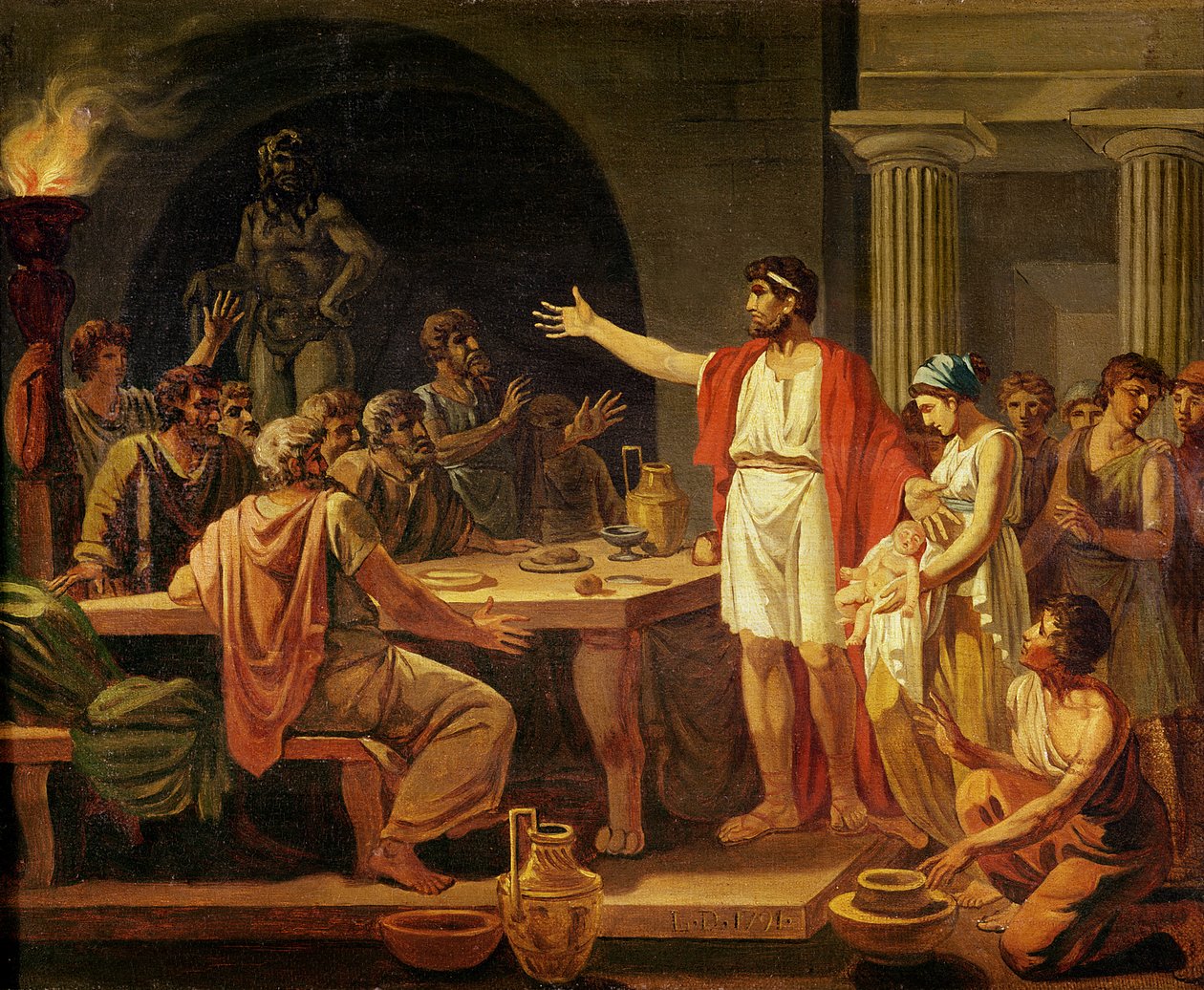 Studie für Lycurgus zeigt den Alten von Sparta ihren König, 1791 von Jacques Louis David