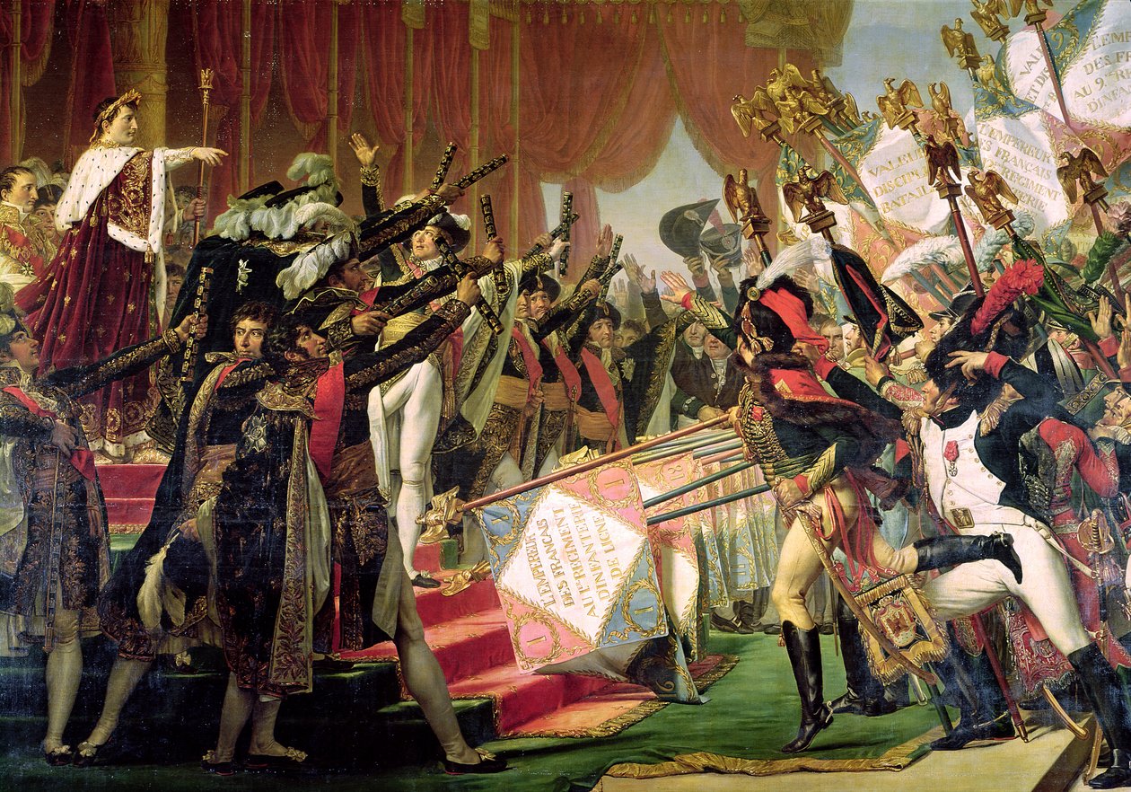 Die Verteilung der Adlerstandarten, 5. Dezember 1804, (Detail) der Standartenträger, 1808-10 von Jacques Louis David
