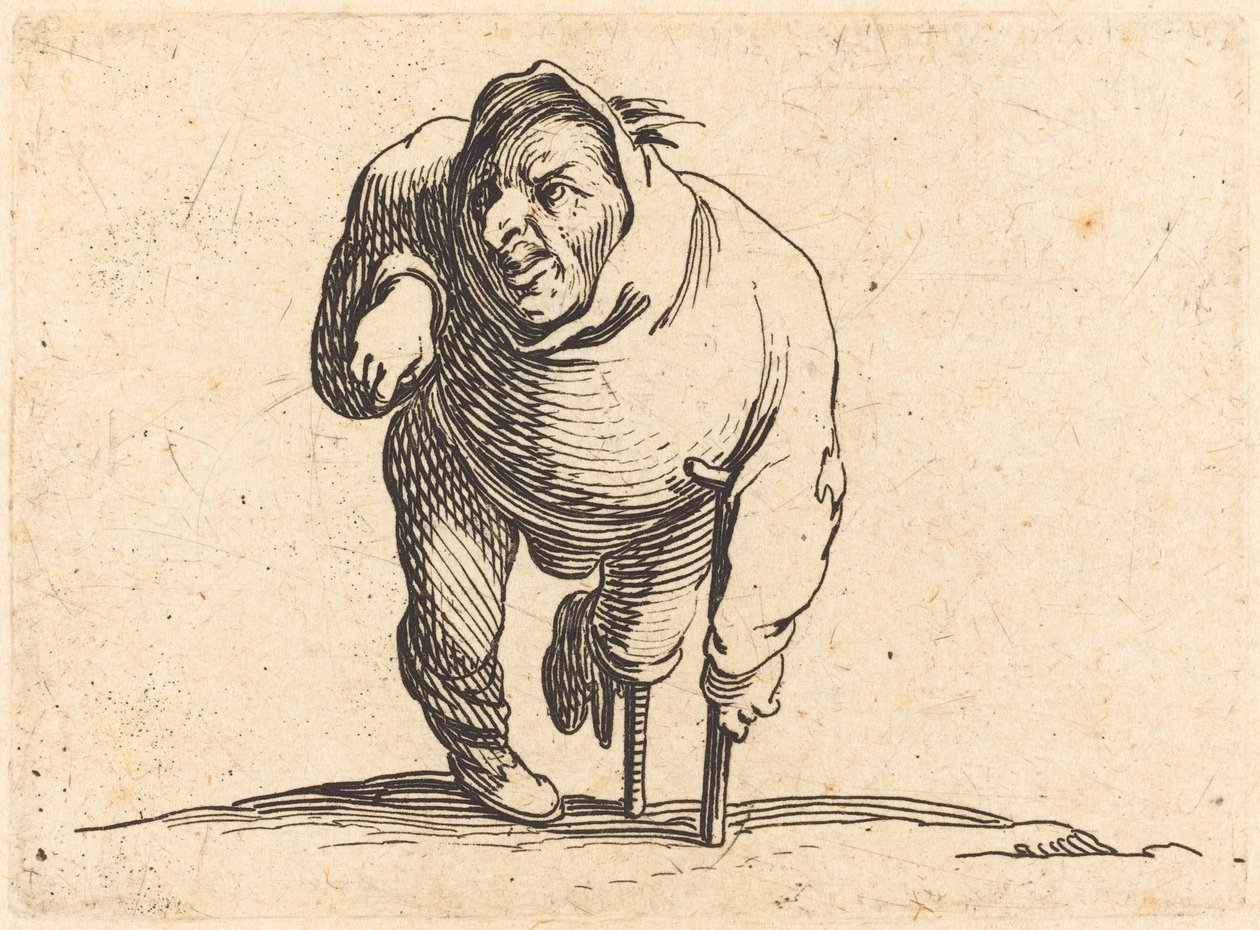 Krüppel mit Krücke und Holzbein von Jacques Callot
