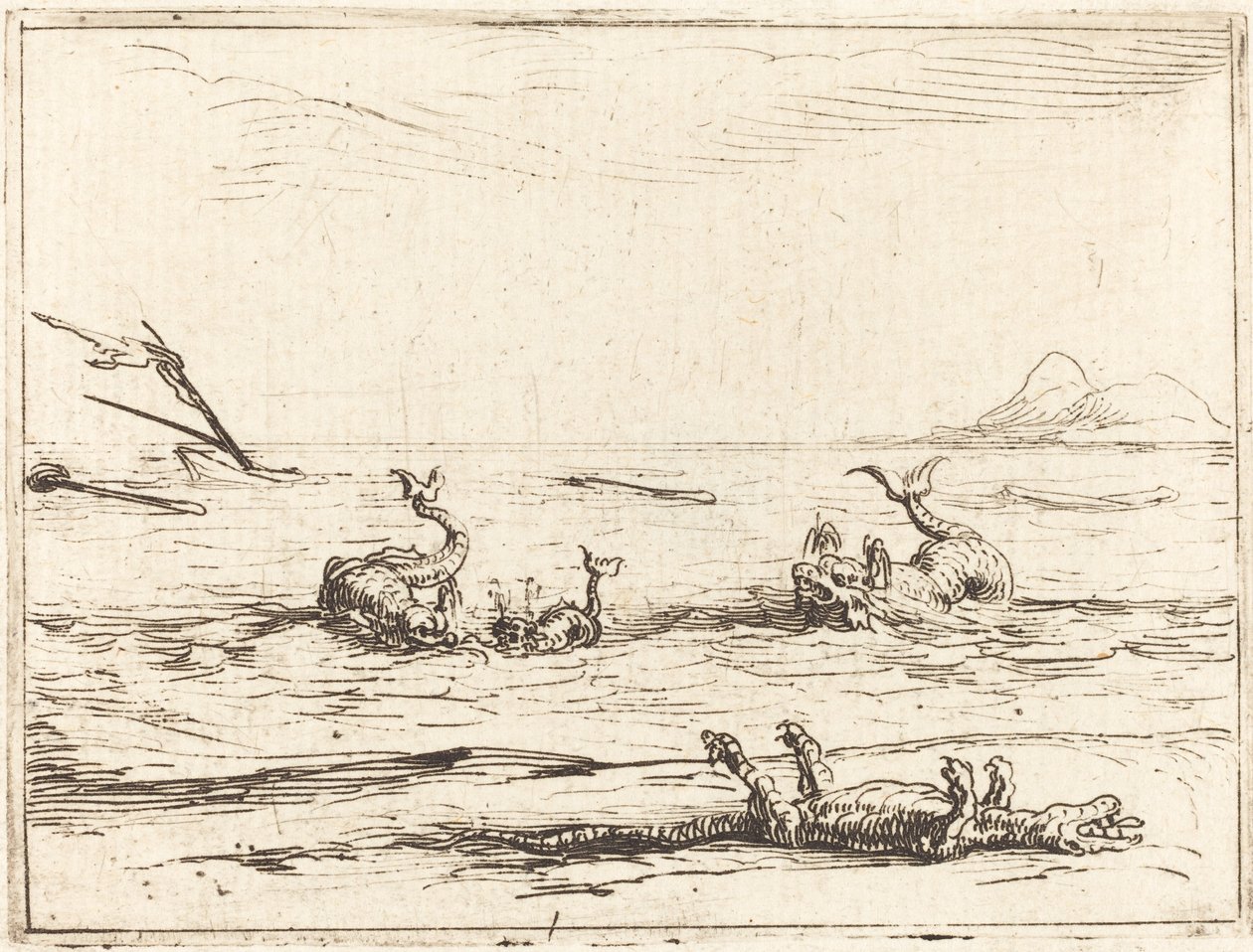Delfine und Krokodil von Jacques Callot