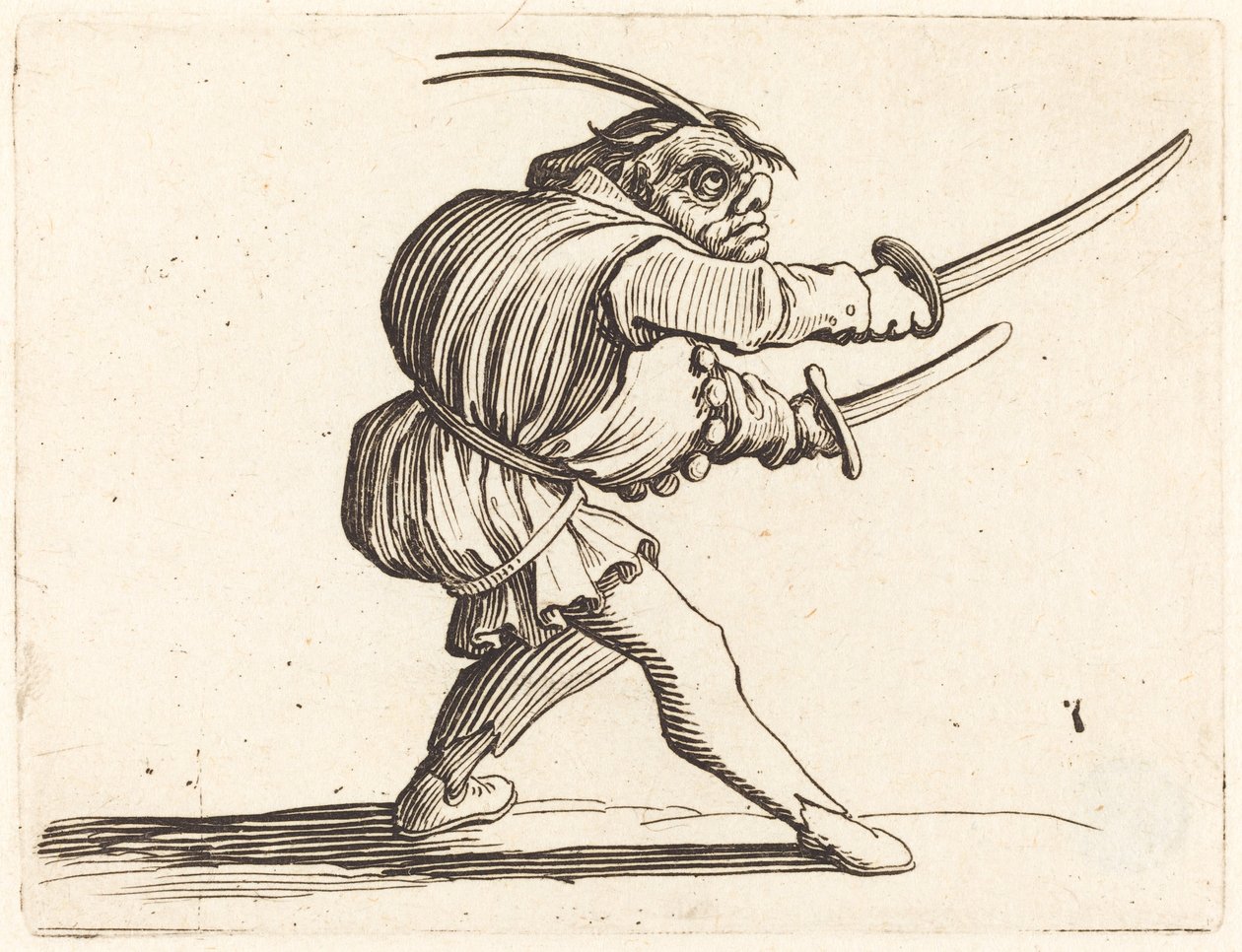 Duellant mit zwei Säbeln von Jacques Callot