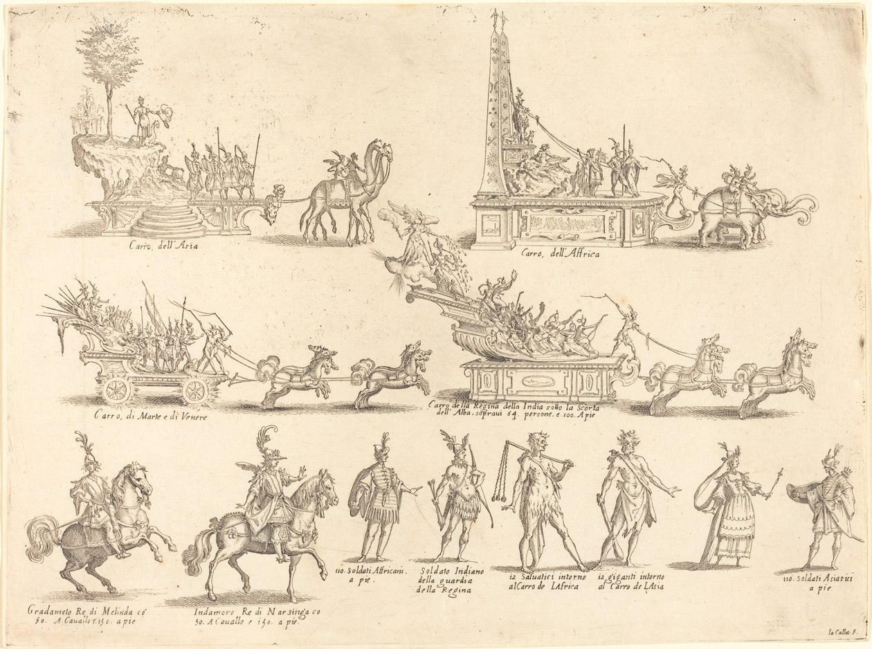 Festwagen und Teilnehmer von Jacques Callot