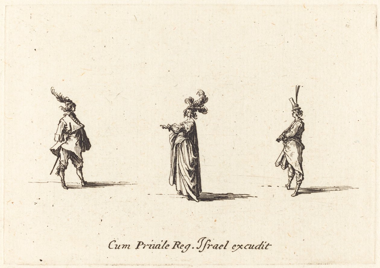 Dame mit Federhut und zwei Herren von Jacques Callot