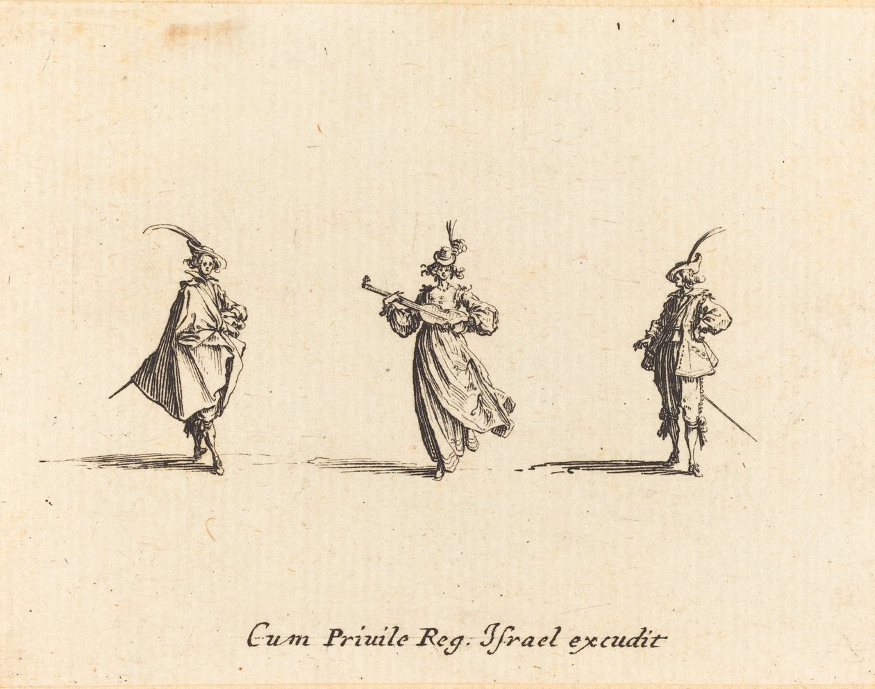 Dame mit Saiteninstrument und zwei Herren von Jacques Callot