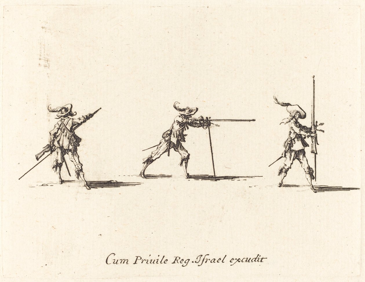 Einnahme der Schussposition mit dem Musket von Jacques Callot