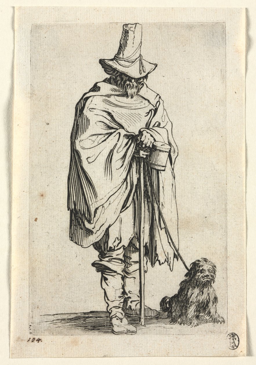 Die Bettler: Blinder Mann mit seinem Hund von Jacques Callot