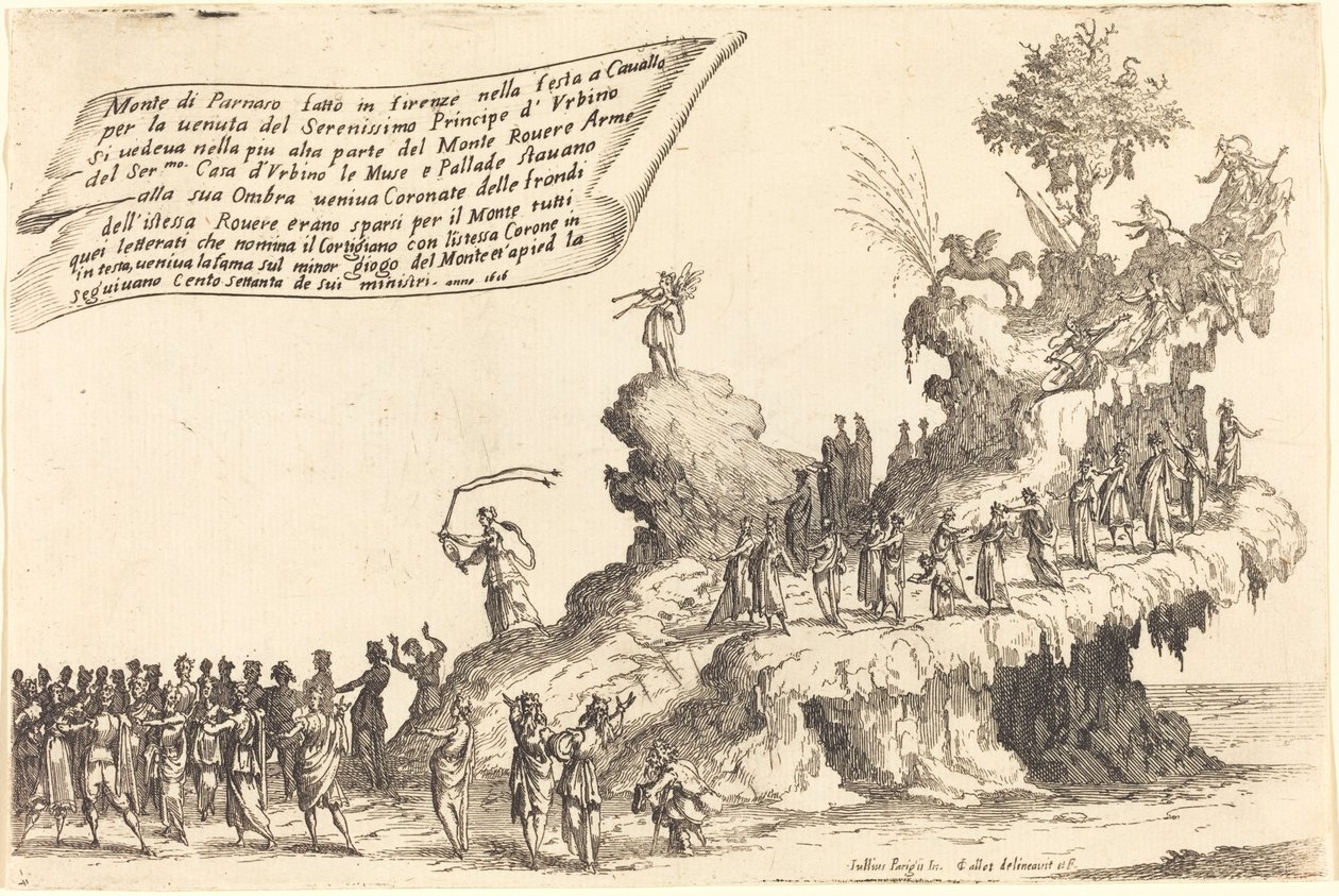 Der Zug des Berges Parnassus von Jacques Callot